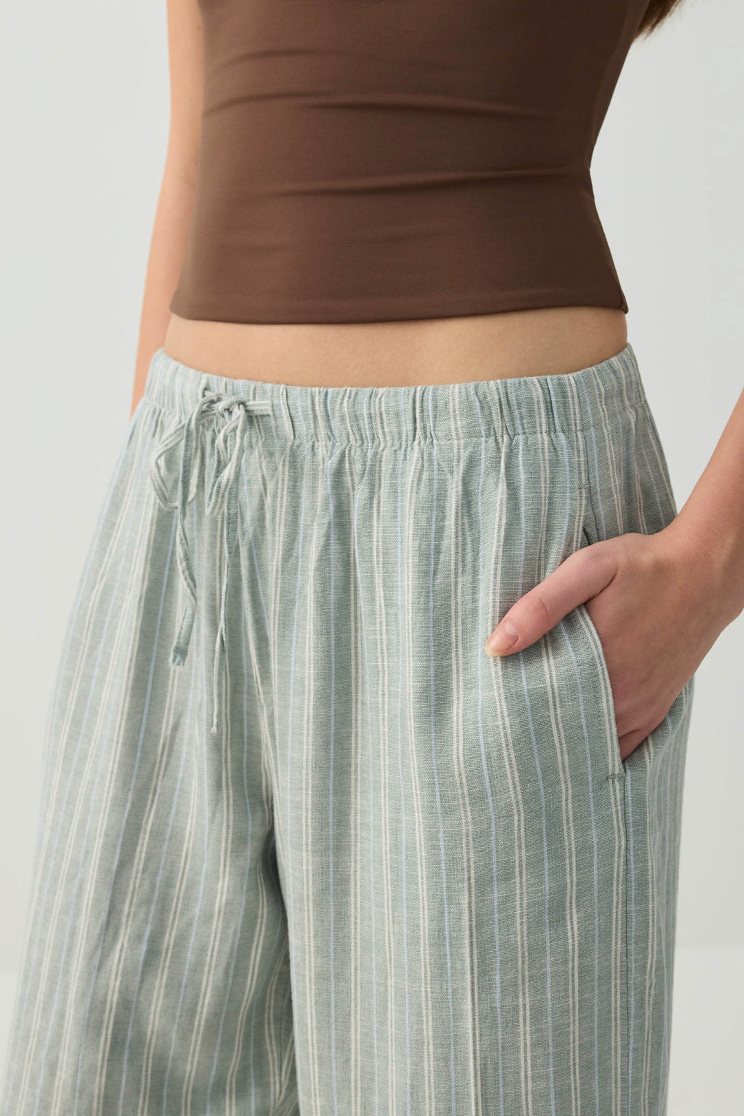 Linen Blend Mid Rise Pants