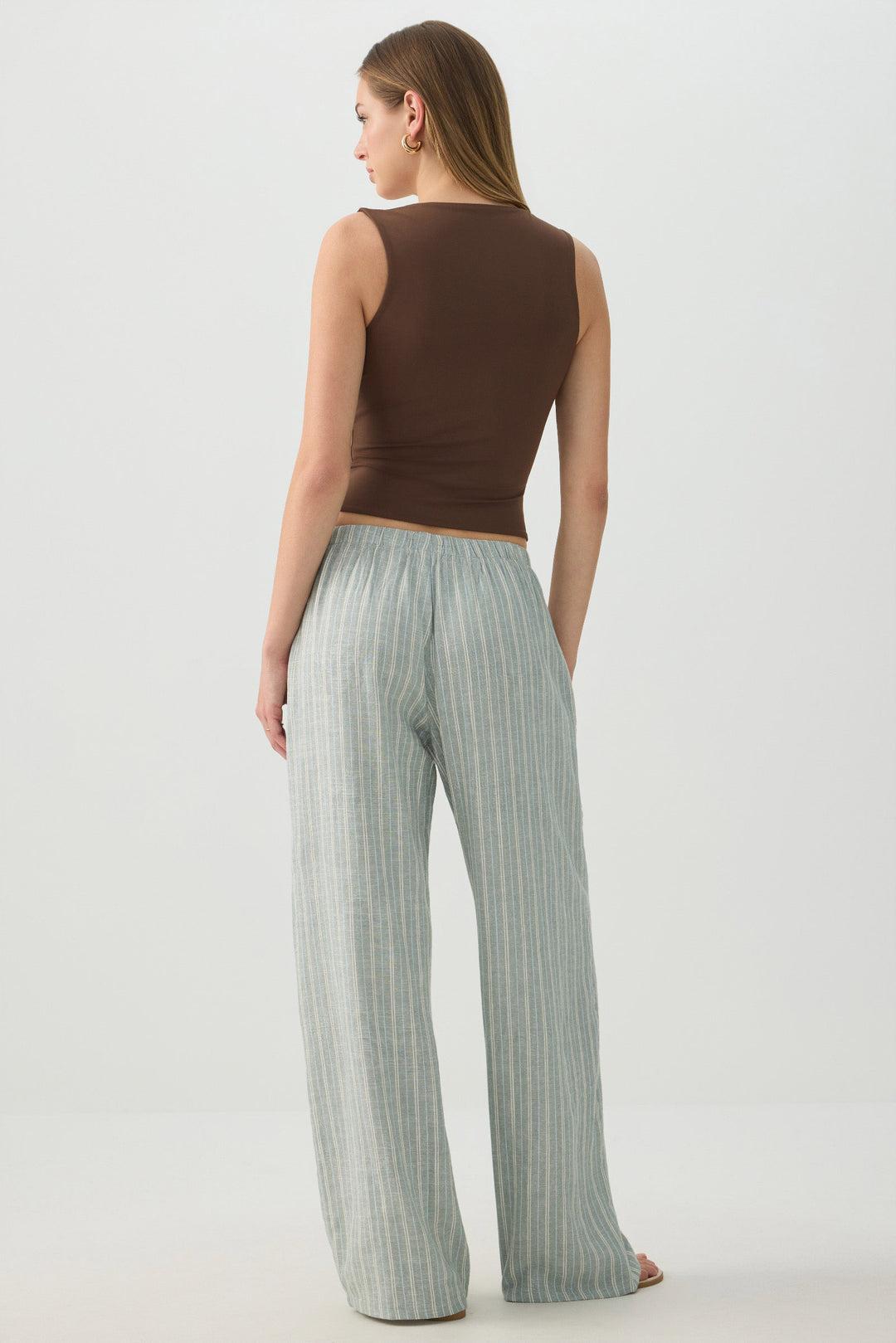 Linen Blend Mid Rise Pants
