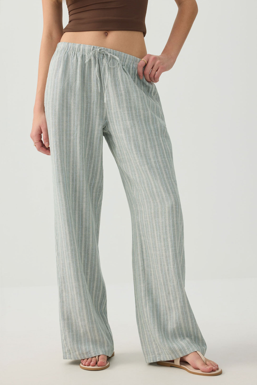 Linen Blend Mid Rise Pants