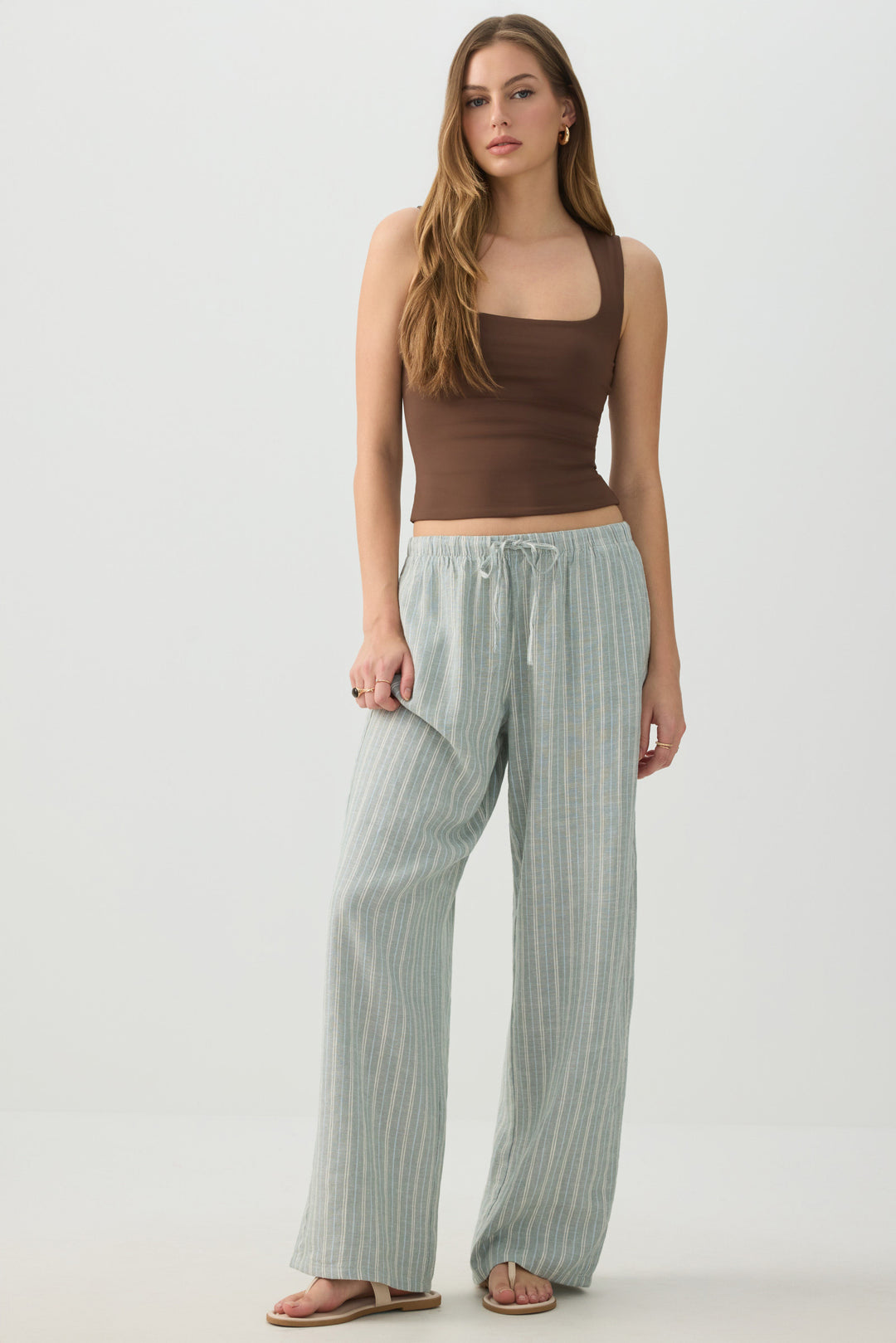 Linen Blend Mid Rise Pants