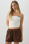 Linen Blend Mid Rise Shorts