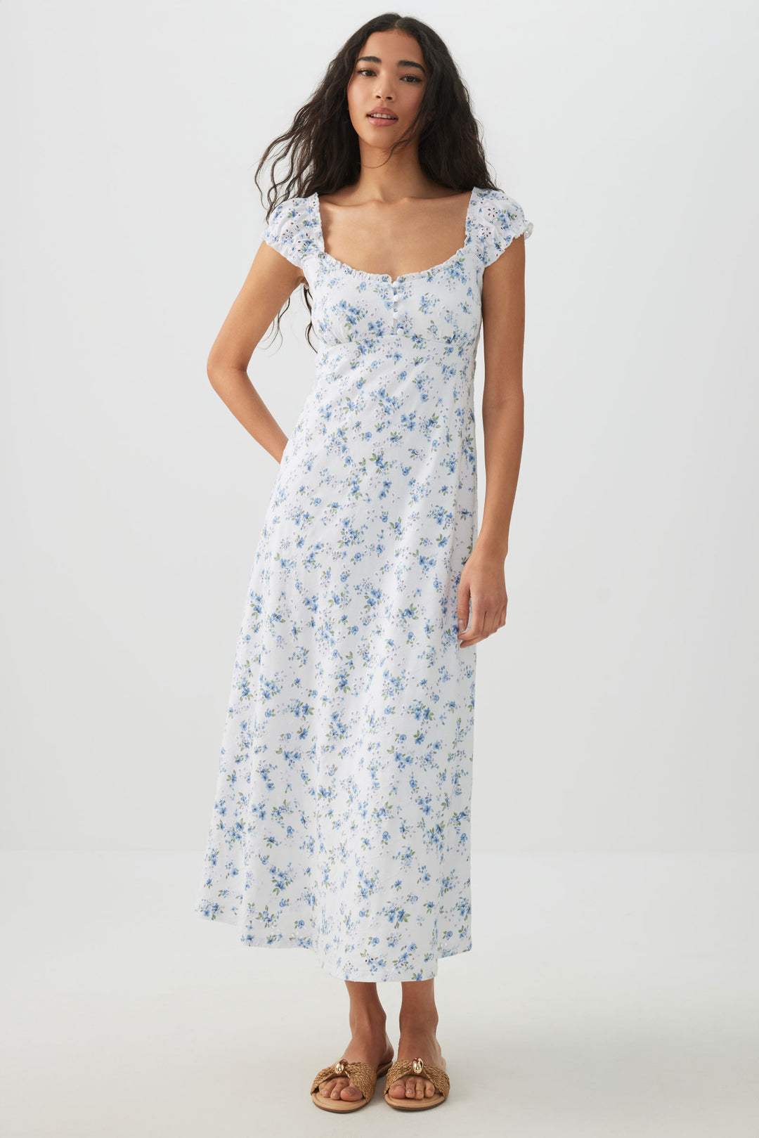 Eyelet Peasant Midi Dress