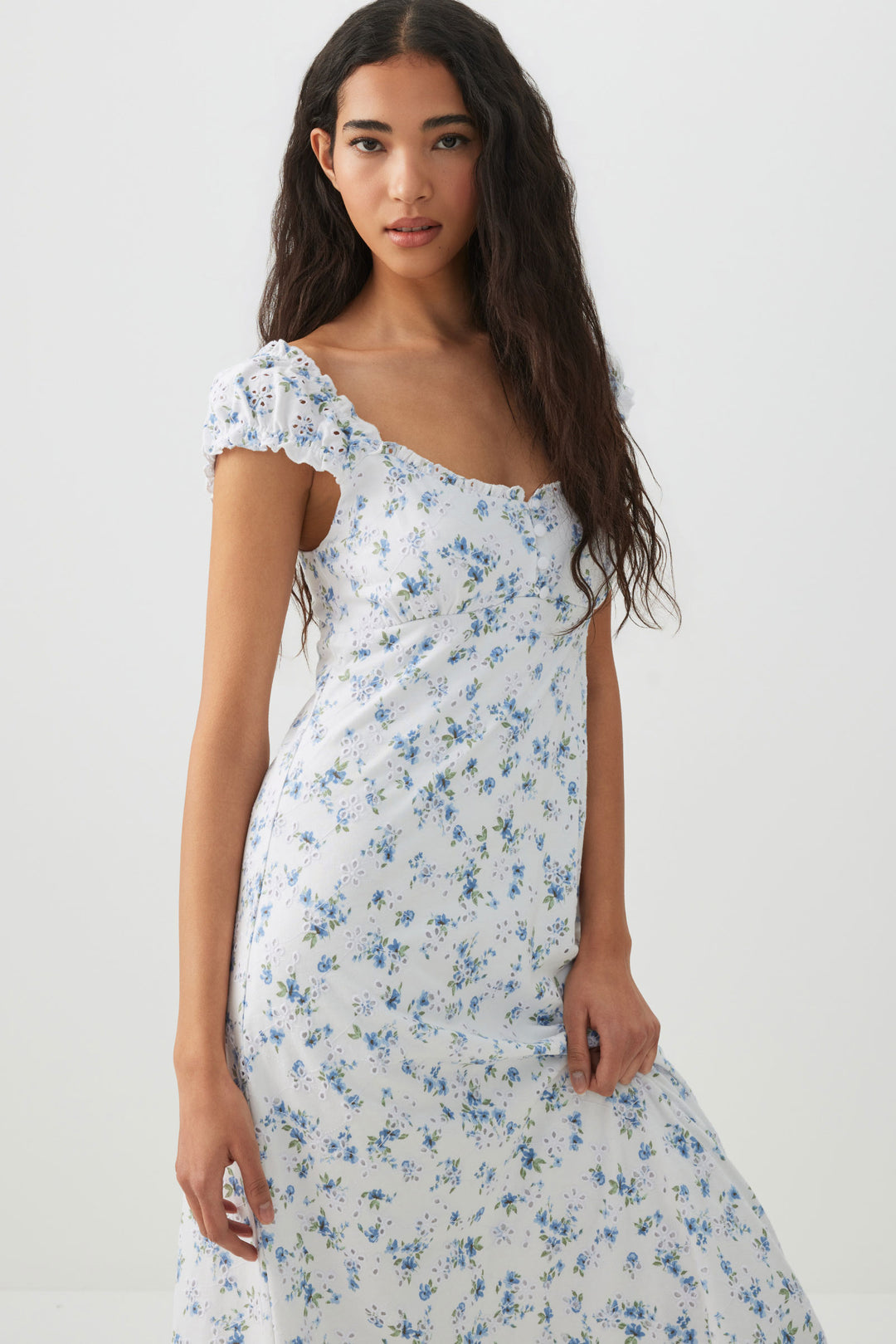 Eyelet Peasant Midi Dress