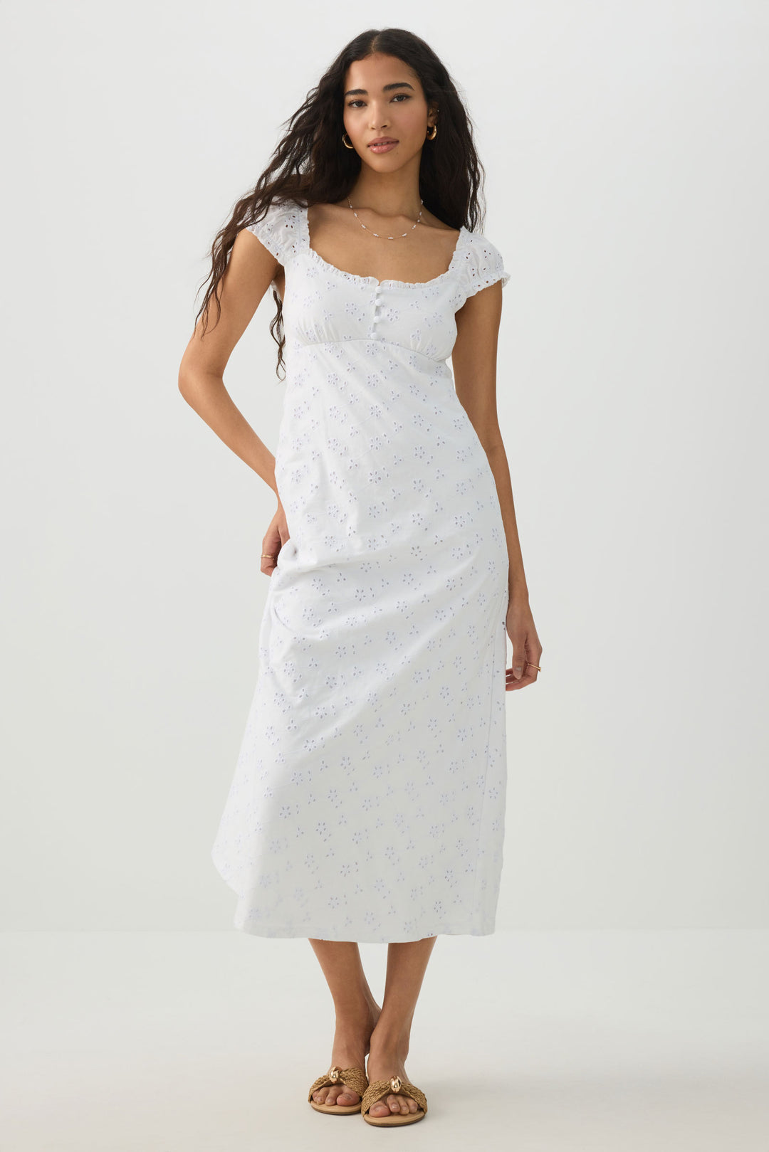 Eyelet Peasant Midi Dress