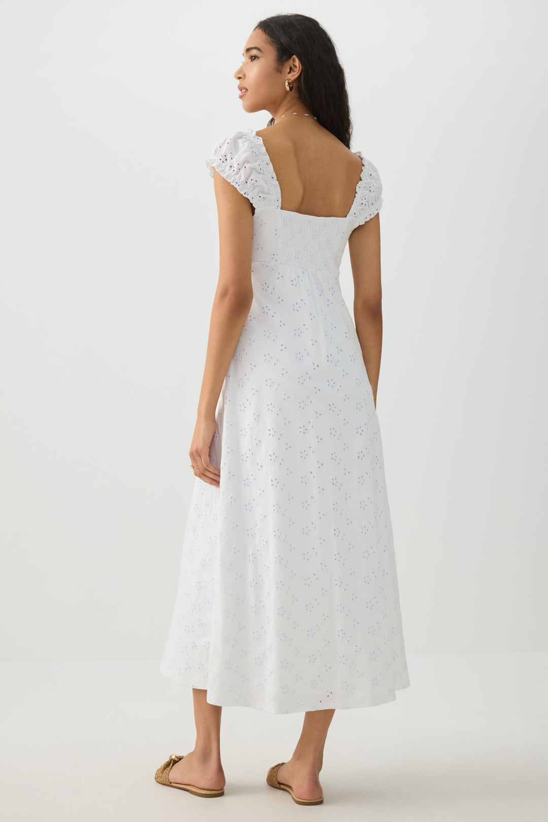 Eyelet Peasant Midi Dress