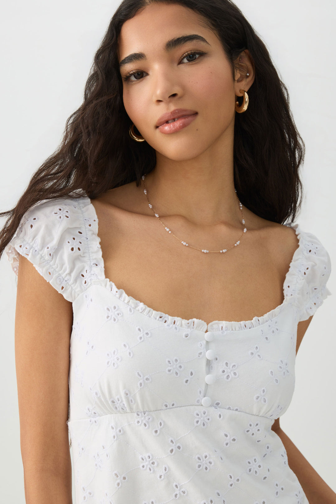 Eyelet Peasant Midi Dress