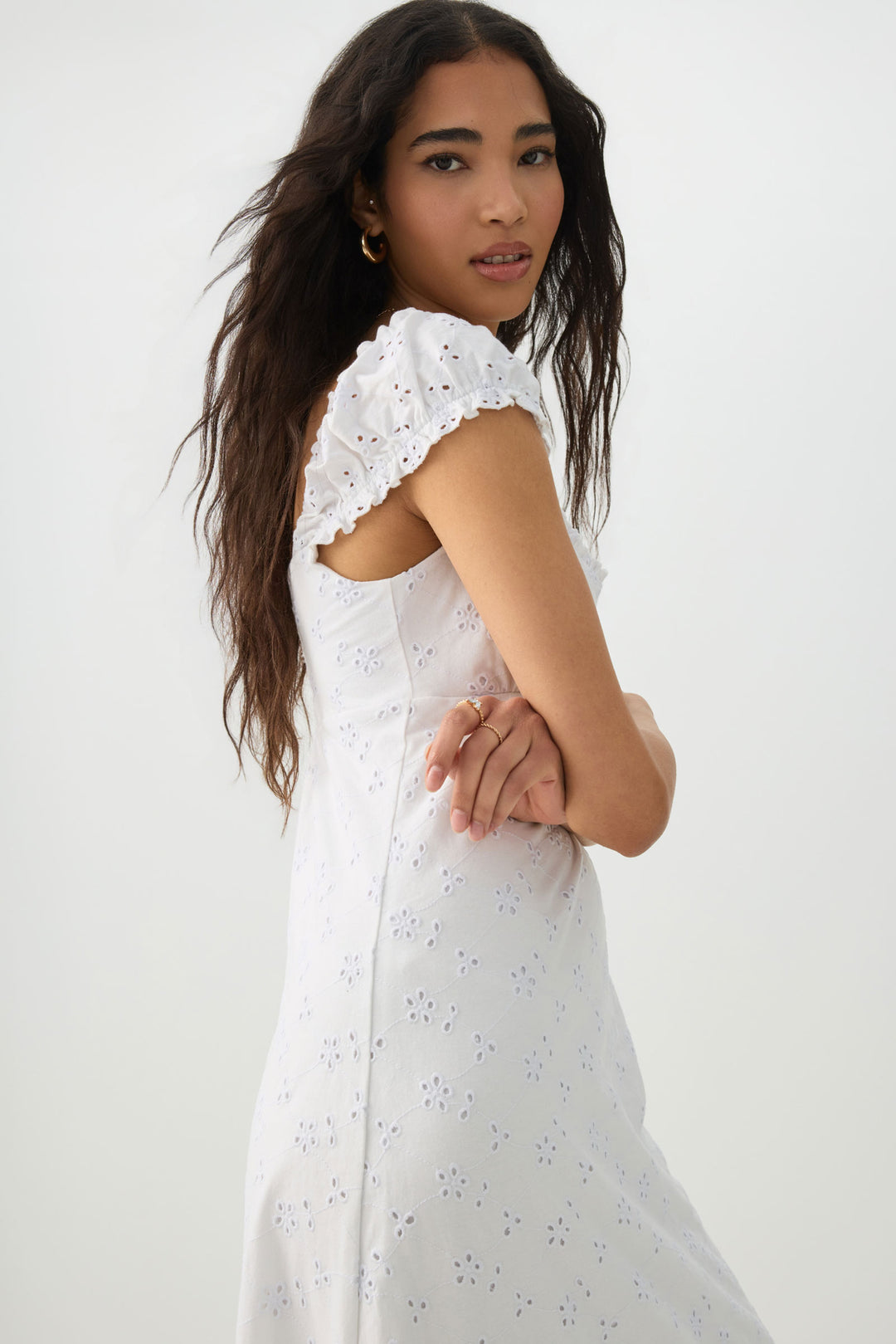 Eyelet Peasant Midi Dress