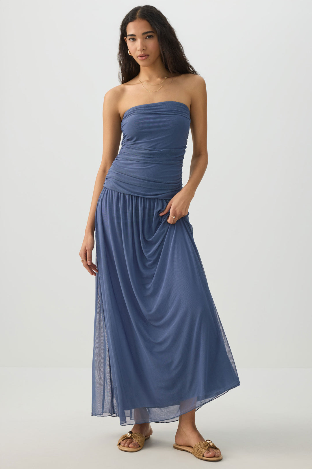 Dropped Waist Mesh Tube Dress