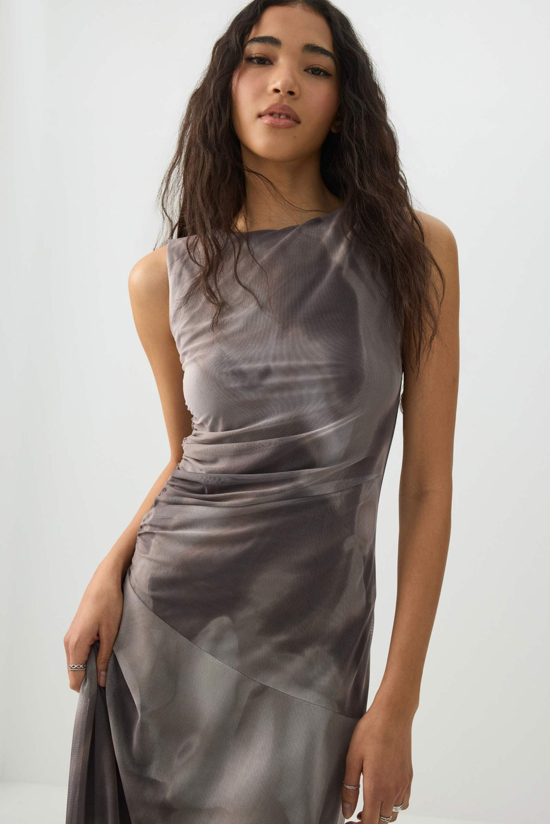 High Neck Mesh Flowy Dress