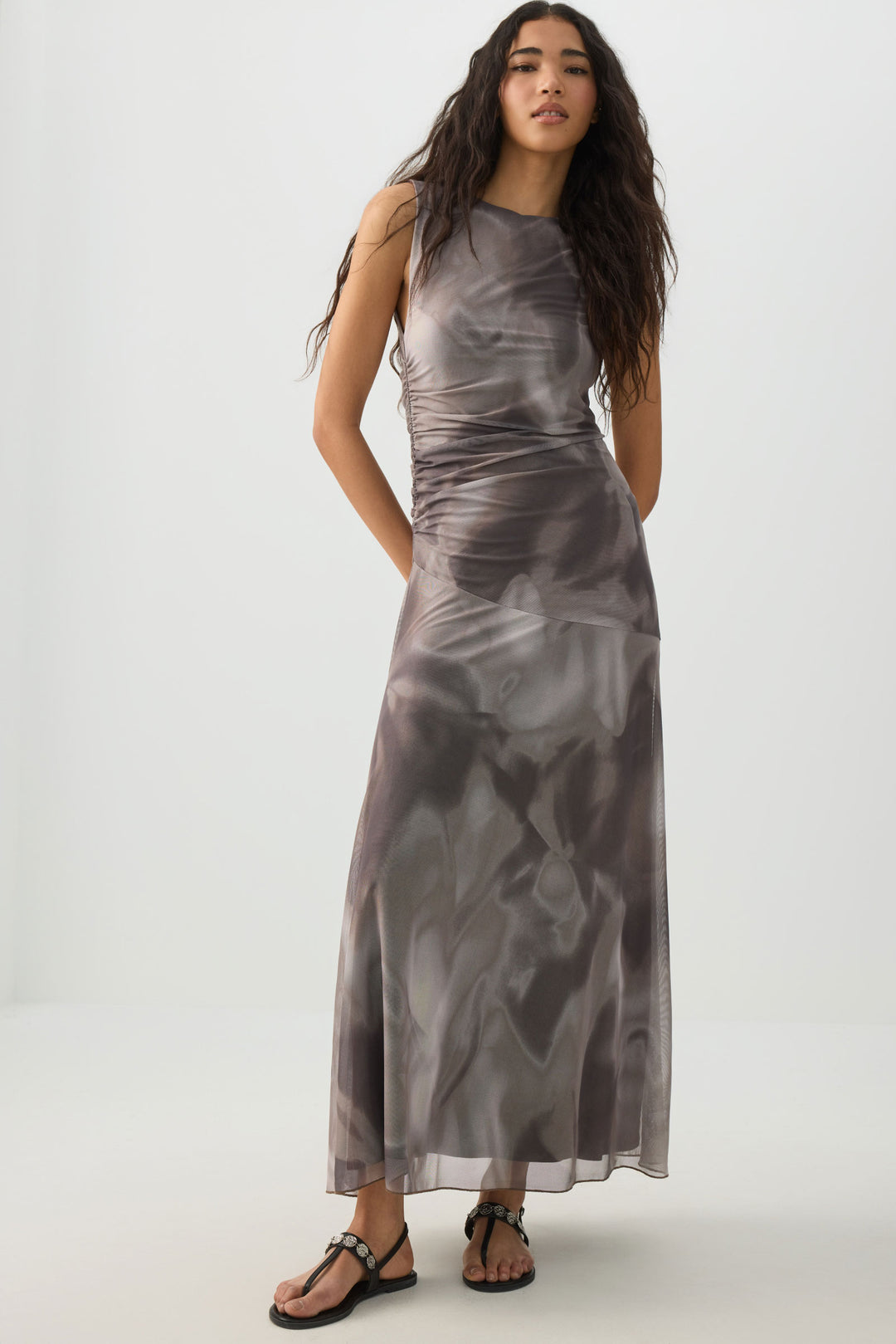 High Neck Mesh Flowy Dress