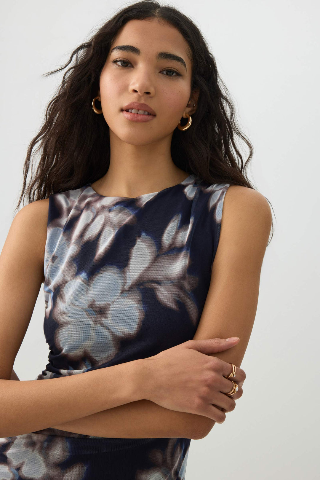 High Neck Mesh Flowy Dress