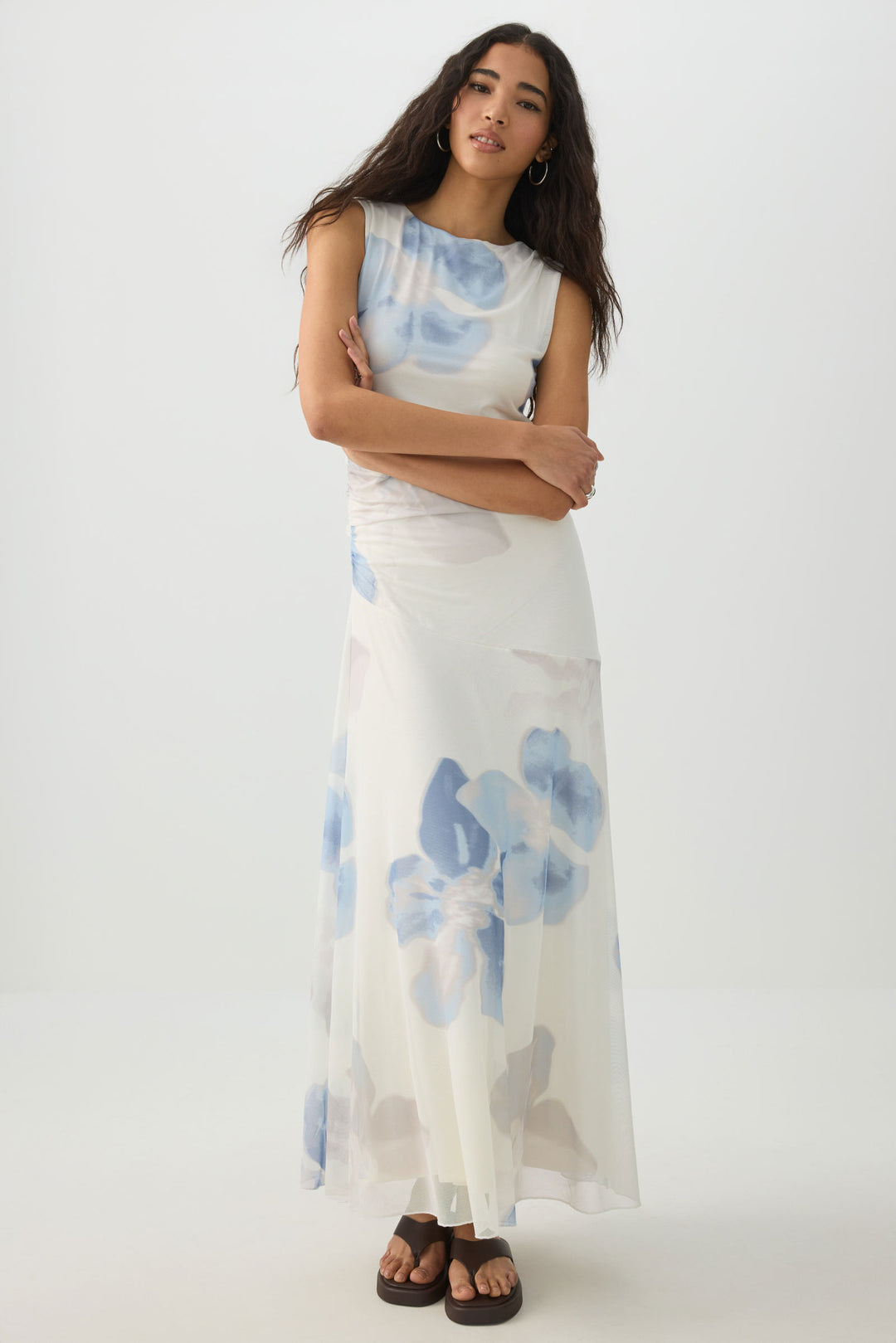 High Neck Mesh Flowy Dress