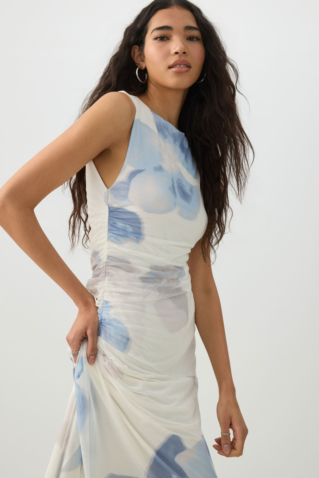 High Neck Mesh Flowy Dress