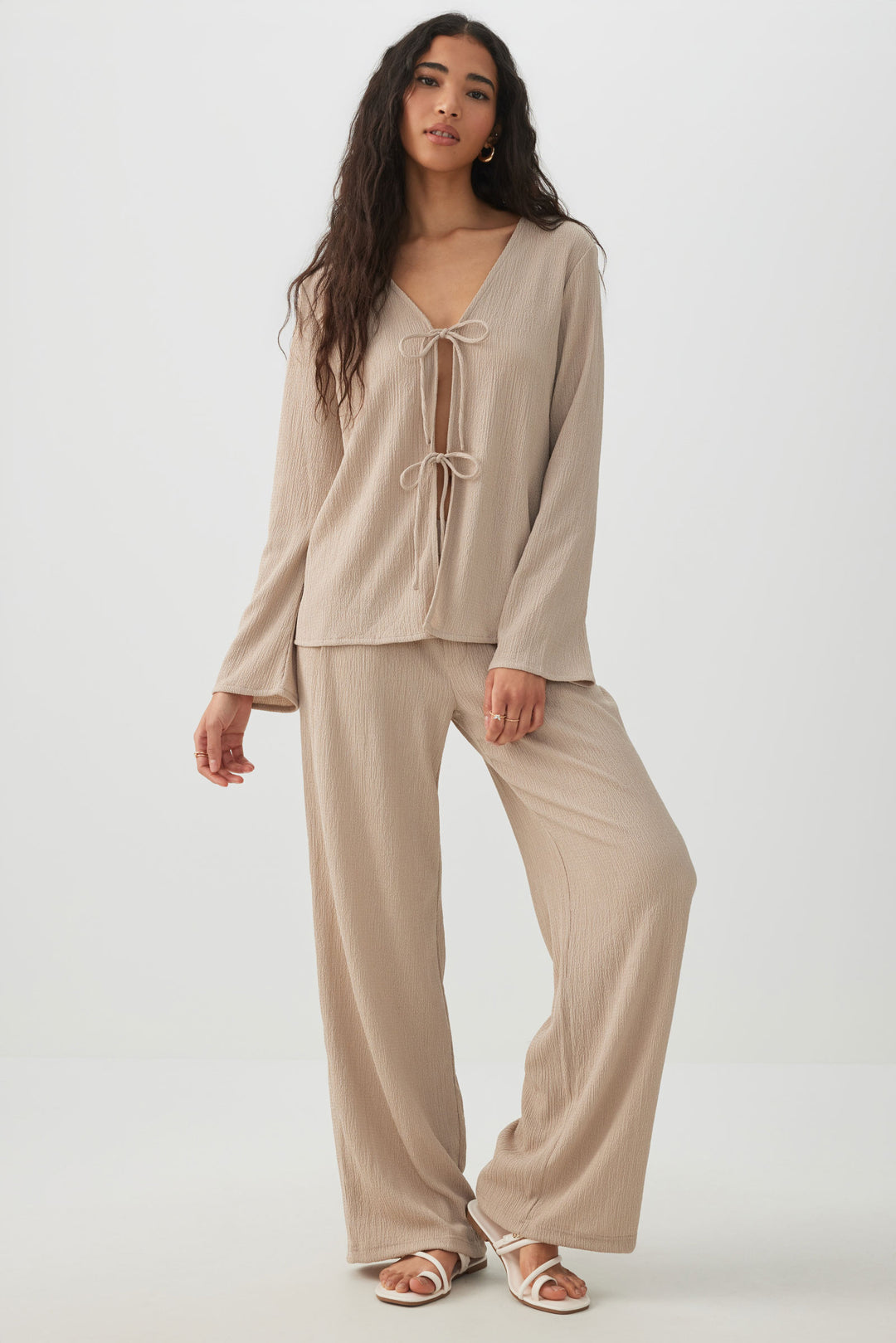 Seersucker Pleated Pull On Trouser