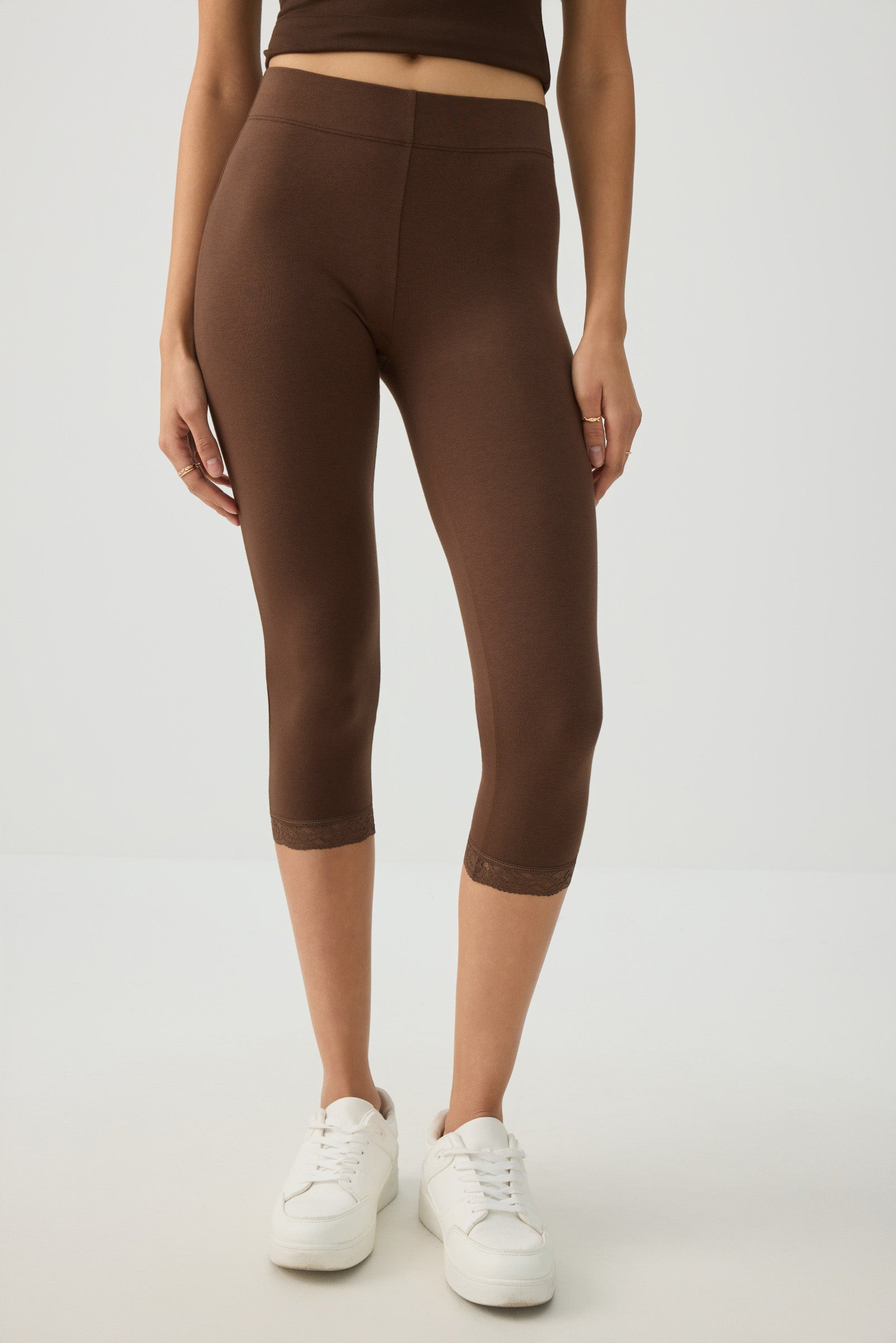 kさま✨️【RONE PARC】 3way lace leggings Lace Trim 3/4 Leggings Brown | Ardene Canada