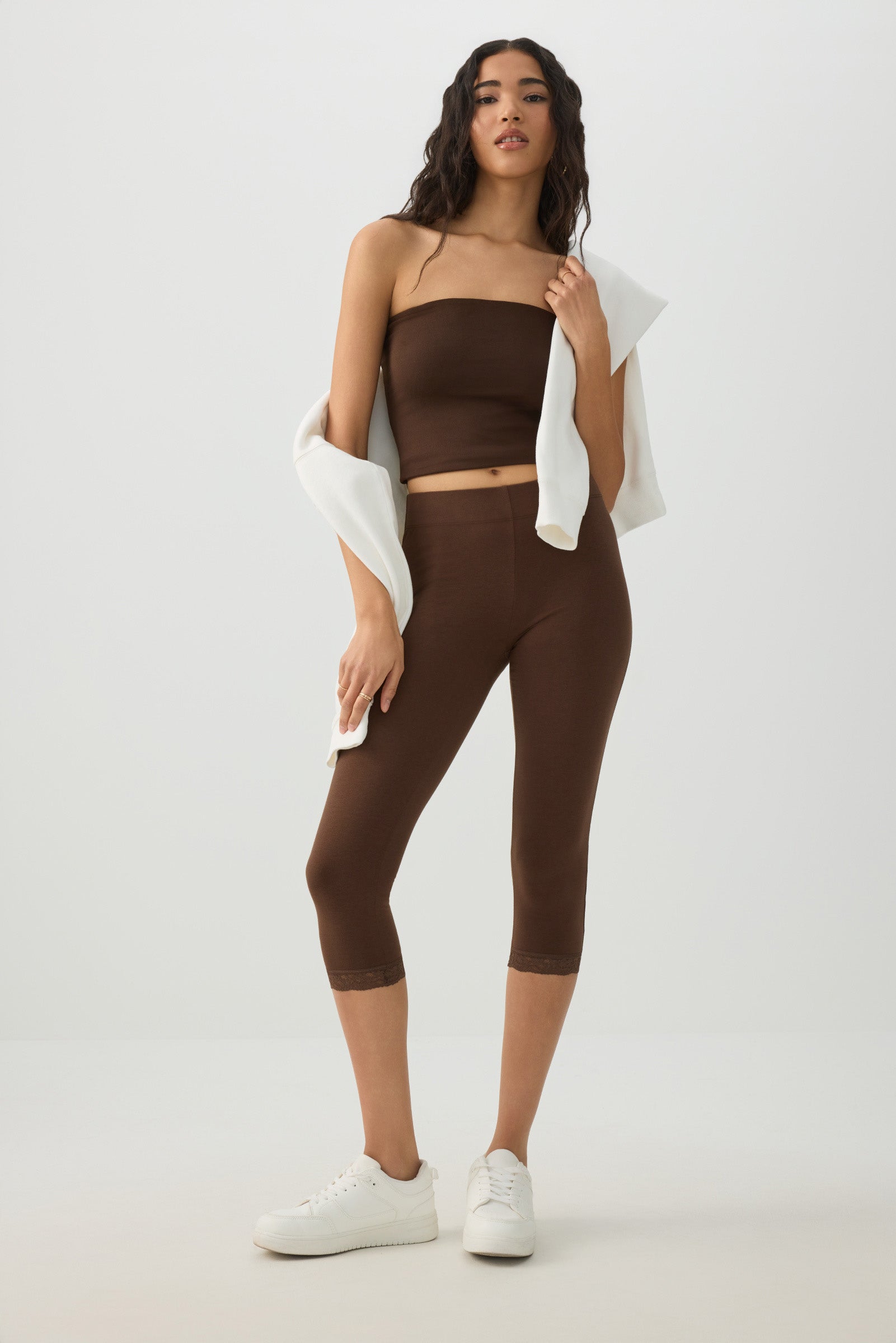 kさま✨️【RONE PARC】 3way lace leggings Lace Trim 3/4 Leggings Brown | Ardene Canada