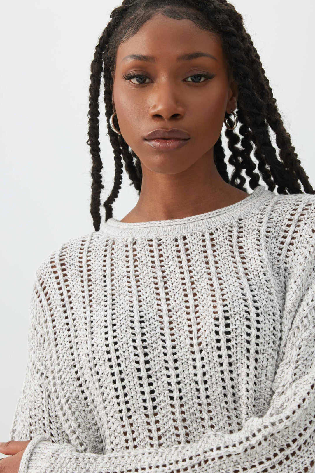 Open Stitch Crew Neck Sweater