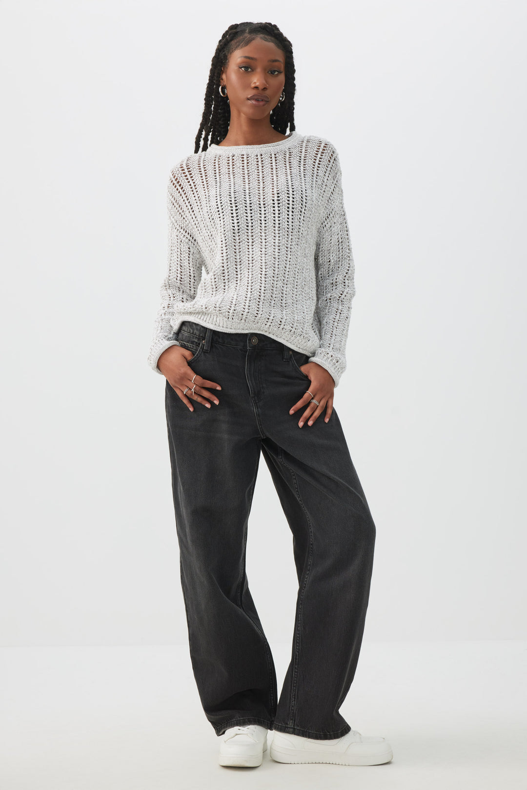 Open Stitch Crew Neck Sweater