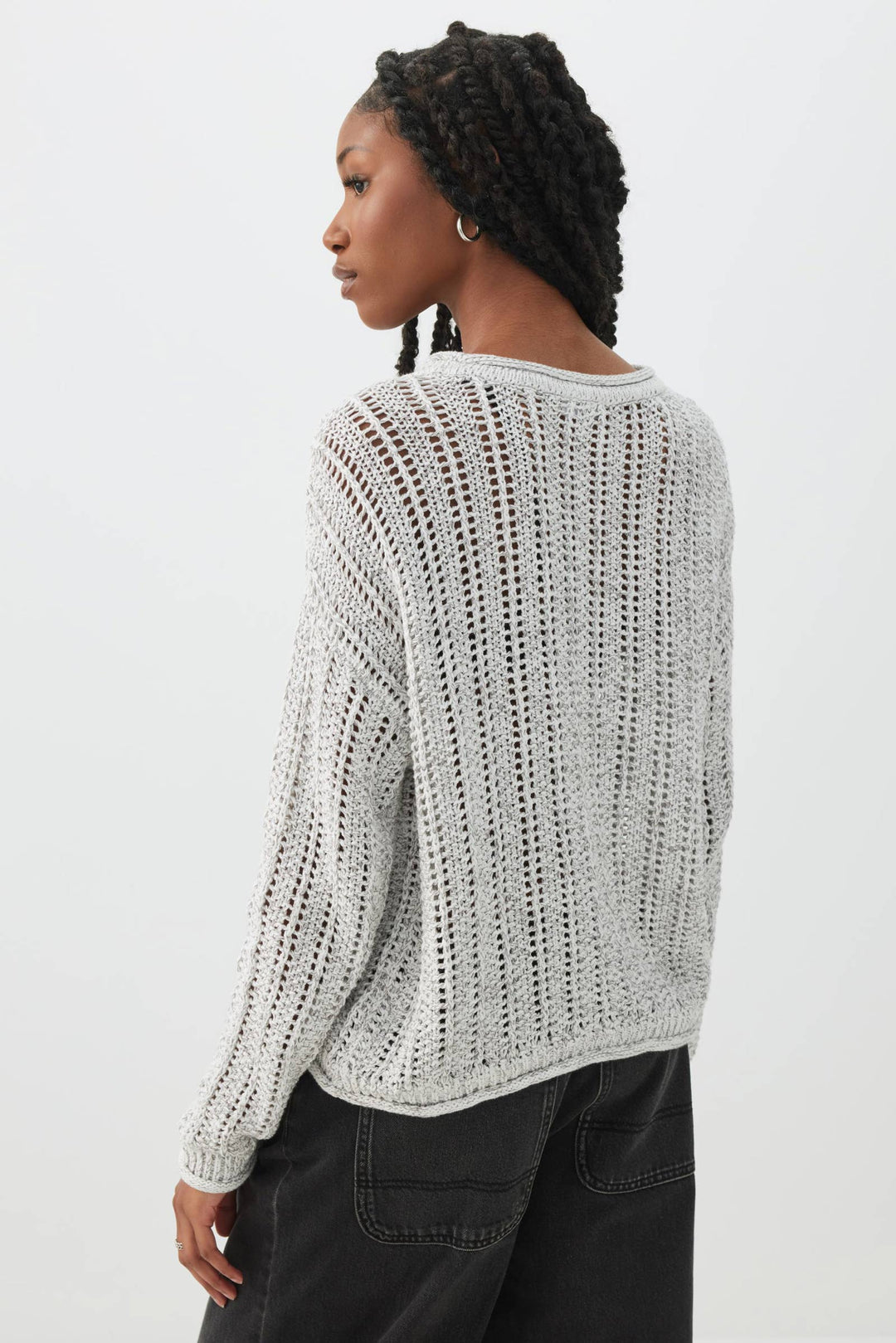 Open Stitch Crew Neck Sweater