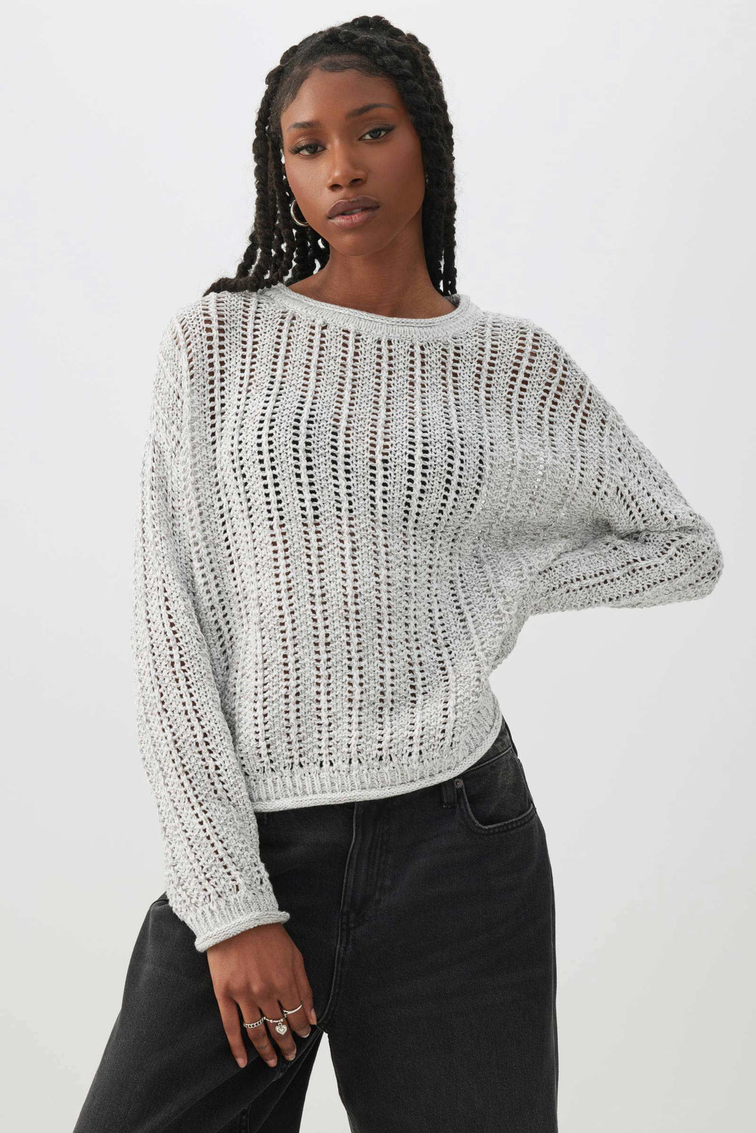Open Stitch Crew Neck Sweater