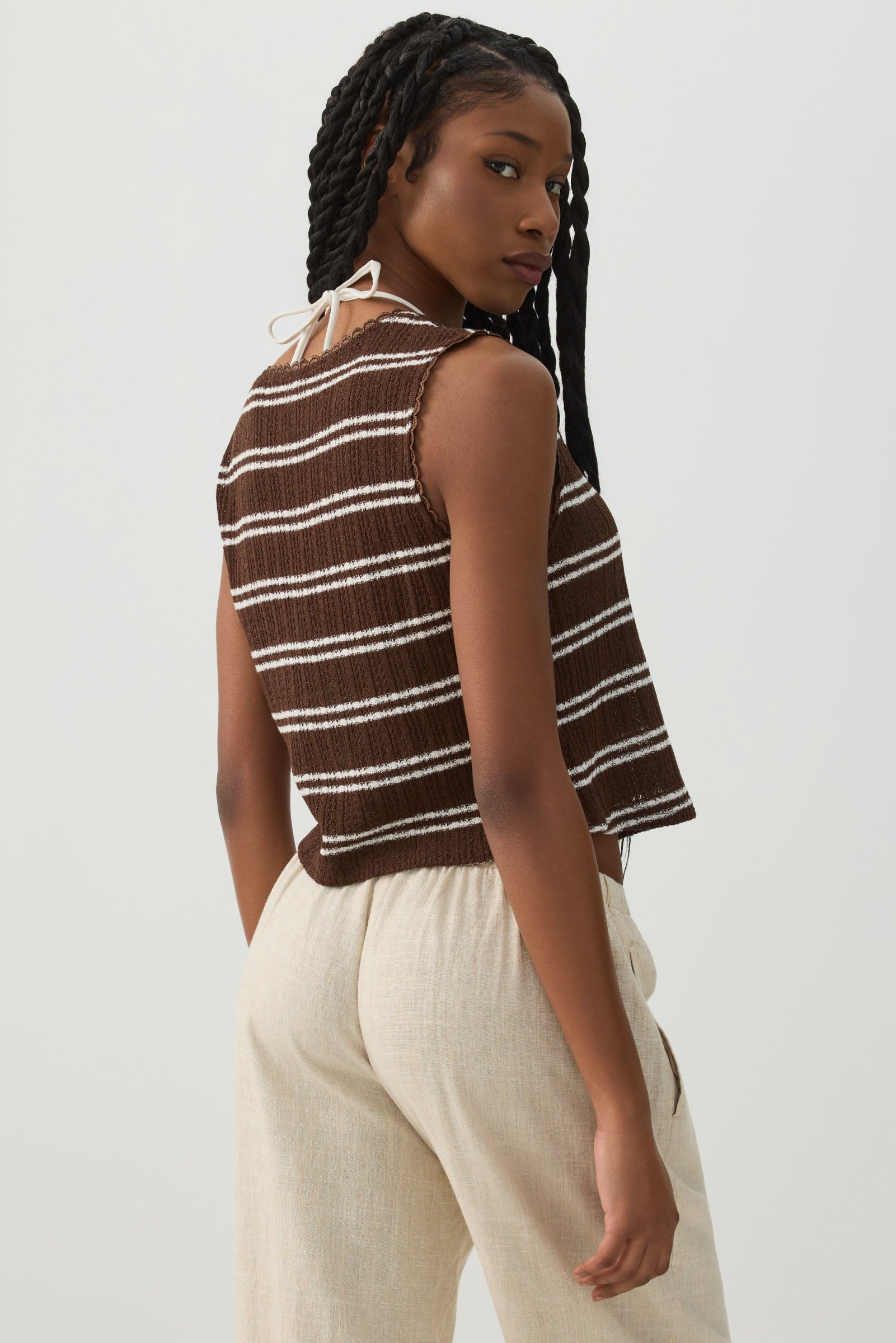 Tank Neck Round Stripe Multicolor Cute TankTop Stripe 【あんな様】Multicolor Top Petallush - トップス