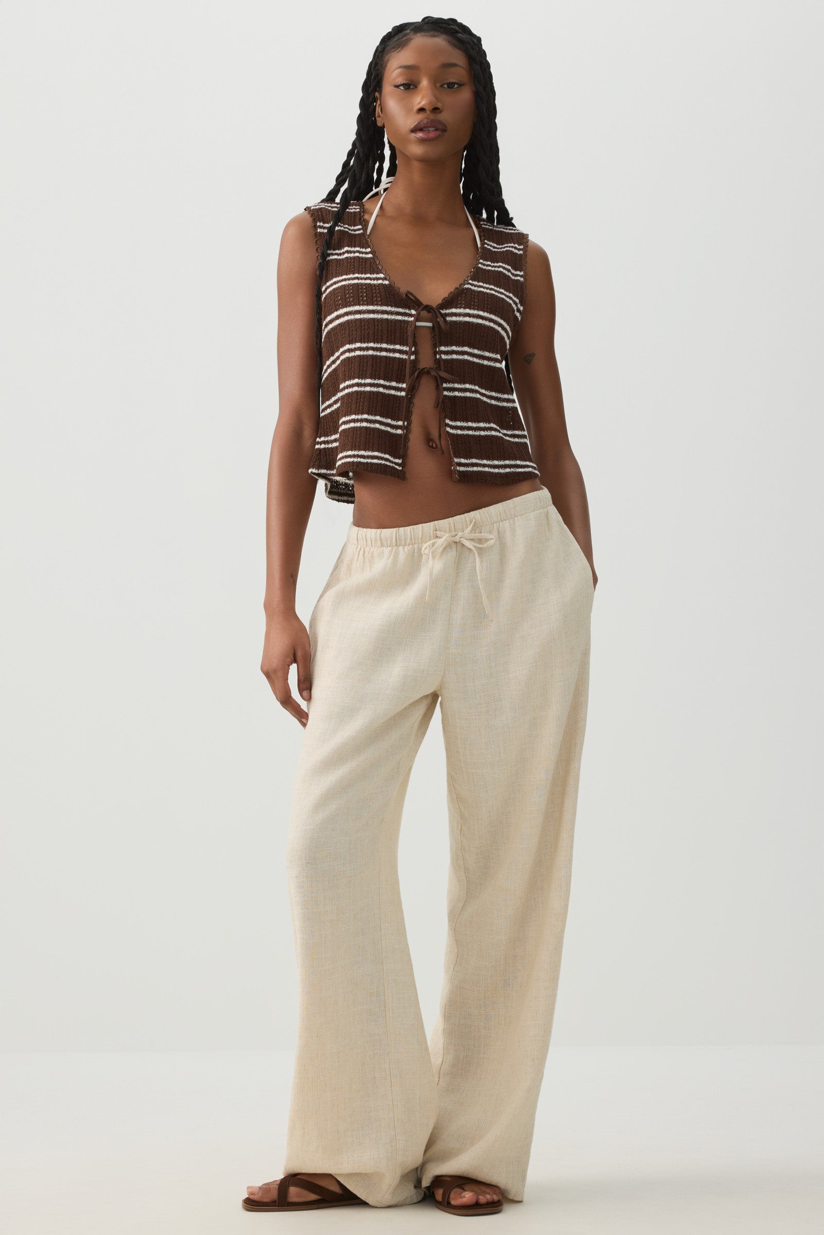 Striped Tie Front Sweater Tank – Ardene