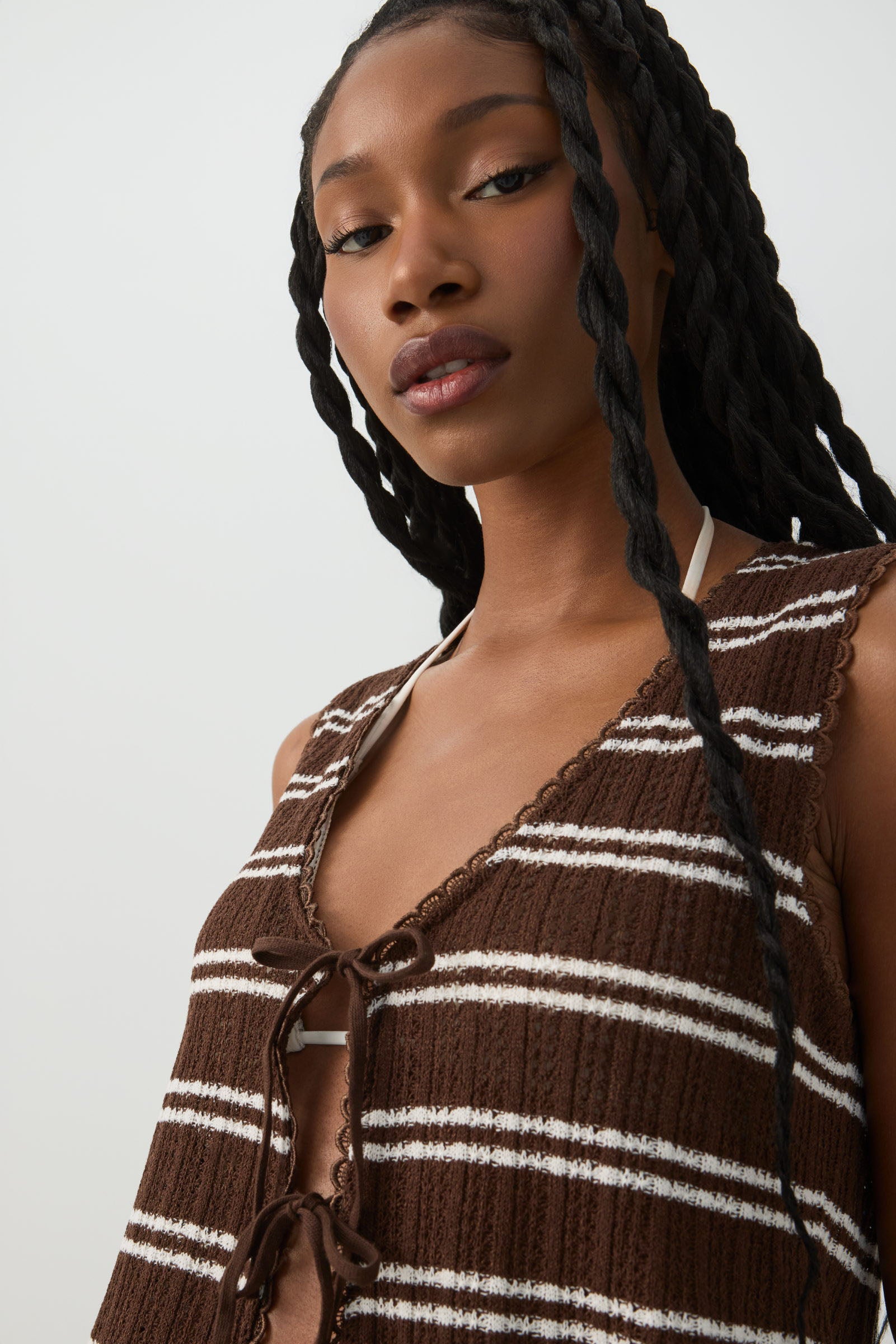 Striped Tie Front Sweater Tank – Ardene