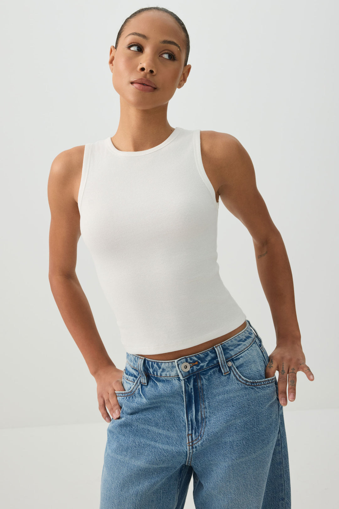 Basic Rib High Neck Tank Top