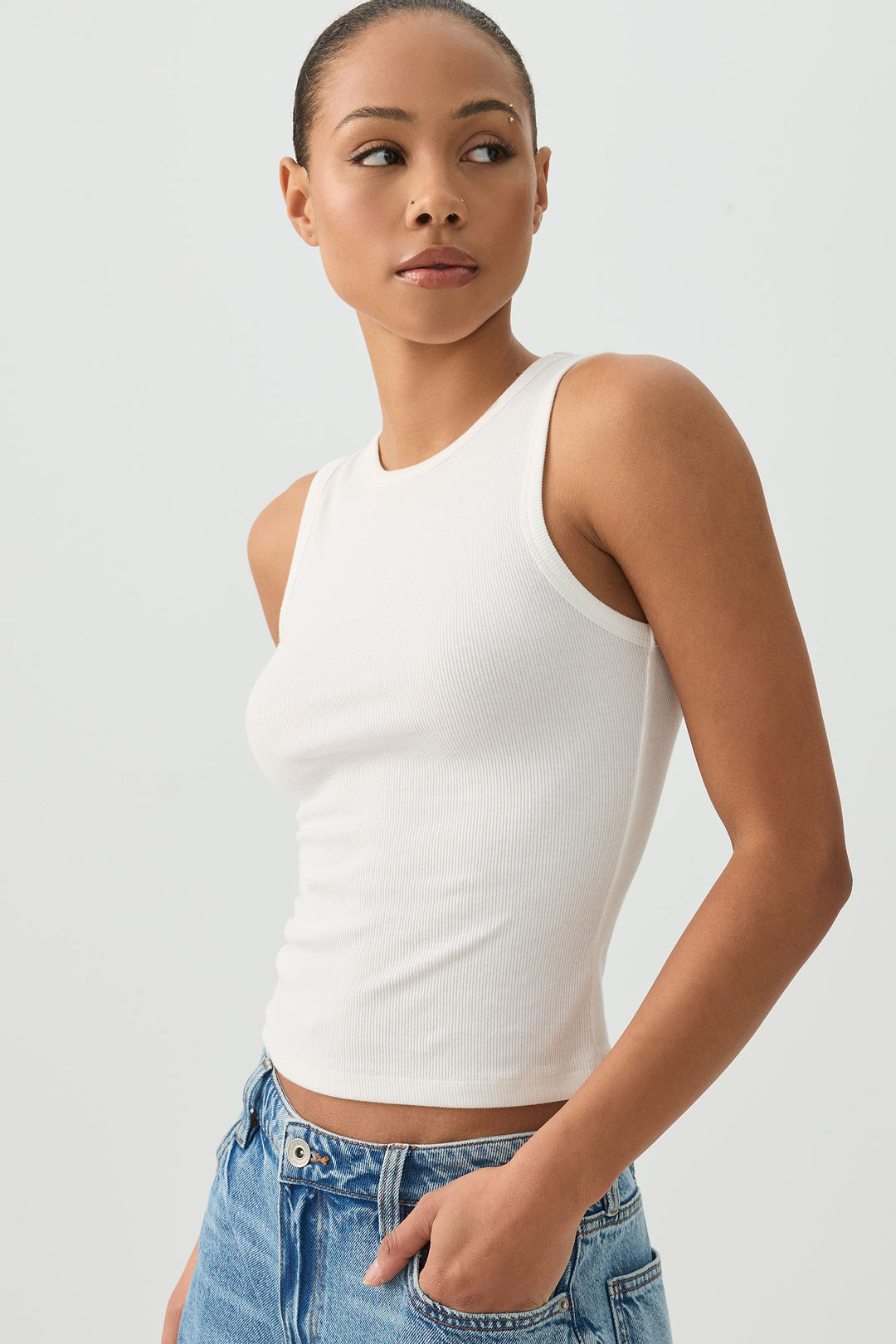 Basic Rib High Neck Tank Top