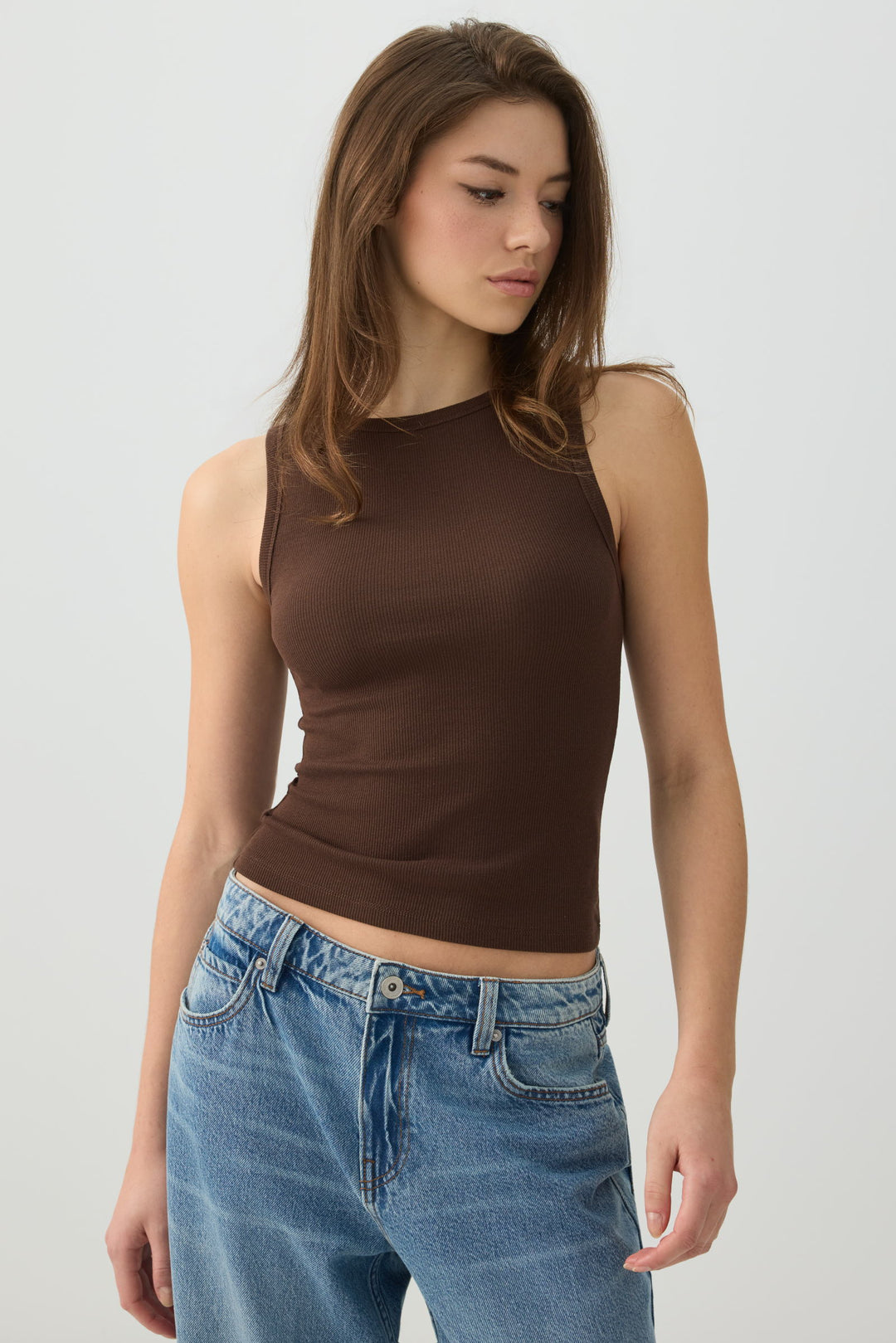 Basic Rib High Neck Tank Top
