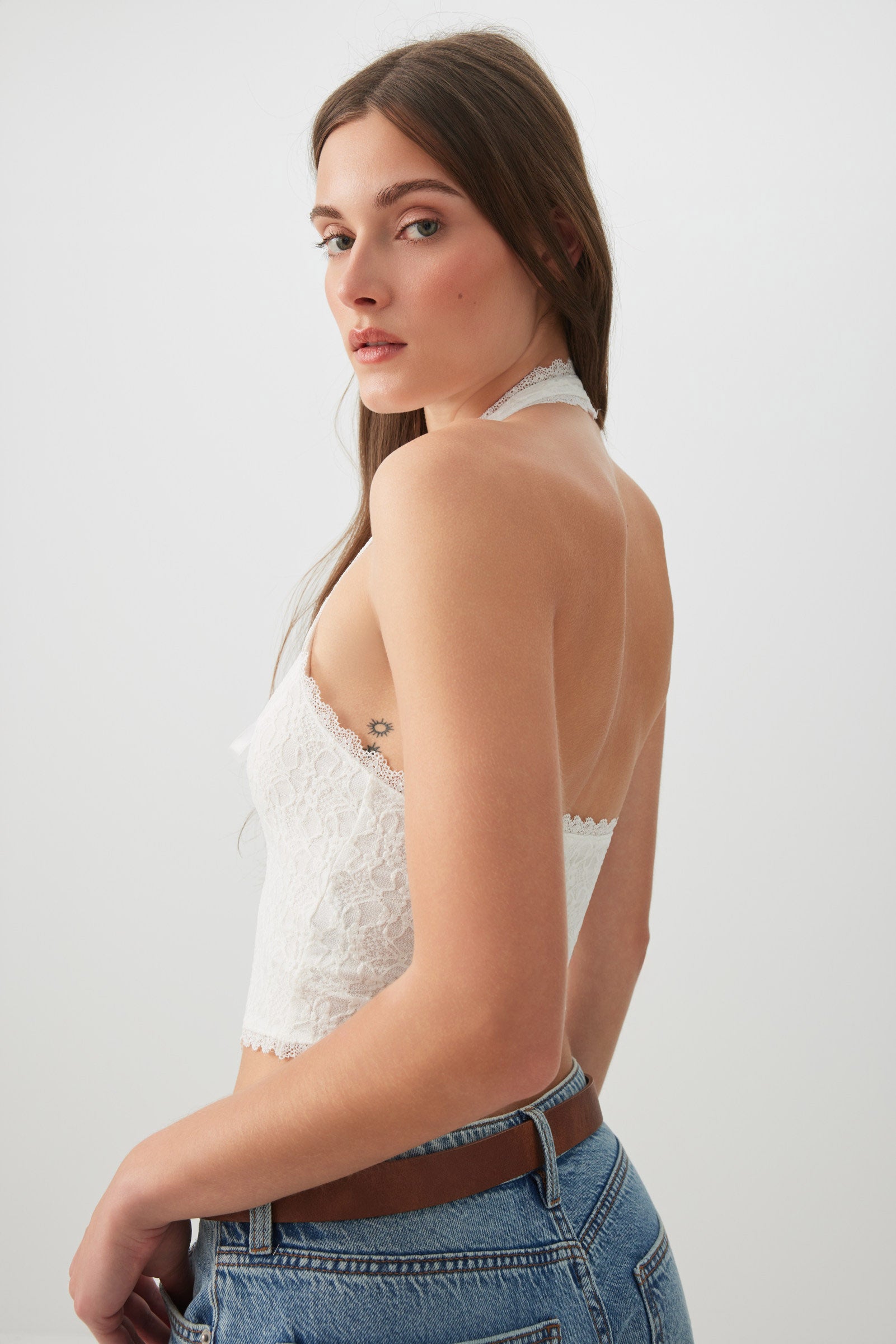 Lace Halter Top with Bow Off-White | Ardene Canada