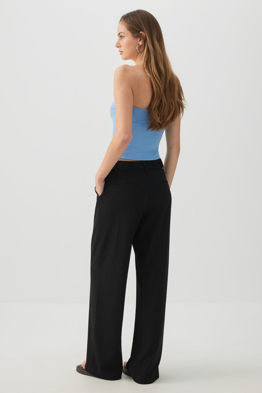 Pleated Pull On Wide Leg Trouser