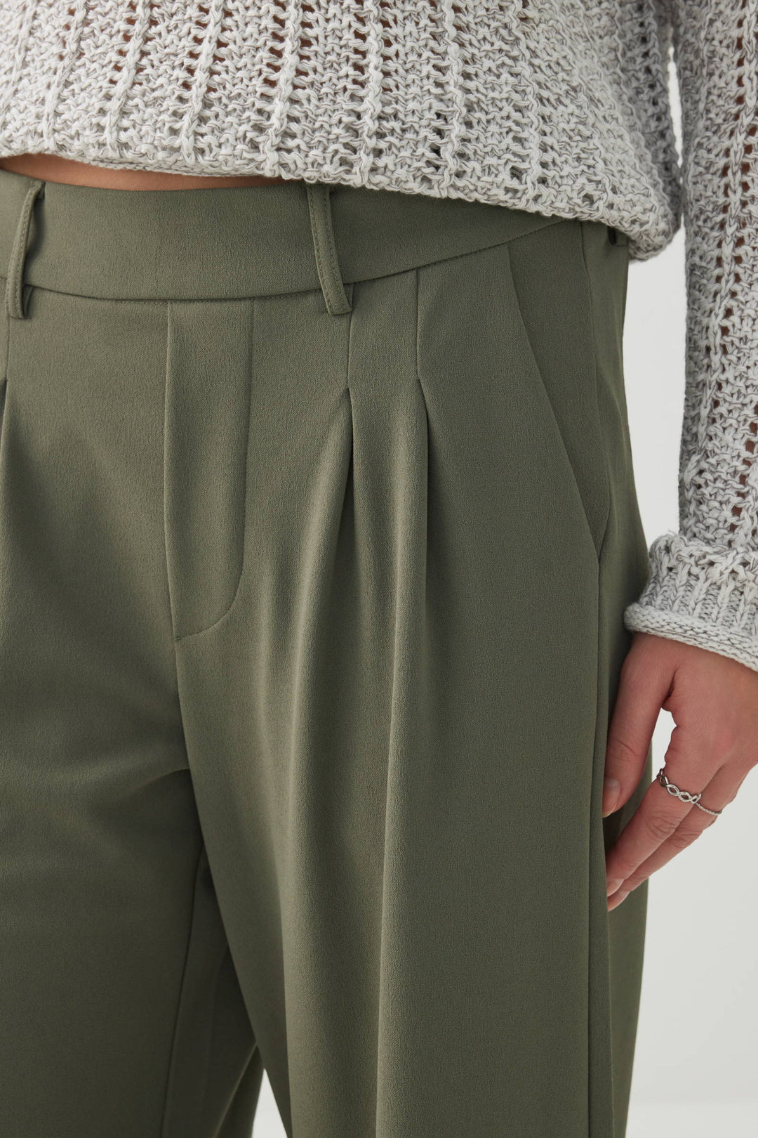Pleated Pull On Wide Leg Trouser