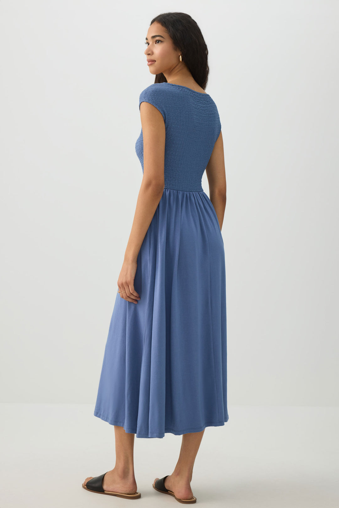 Textured Knit Cap Sleeve Midi Dress