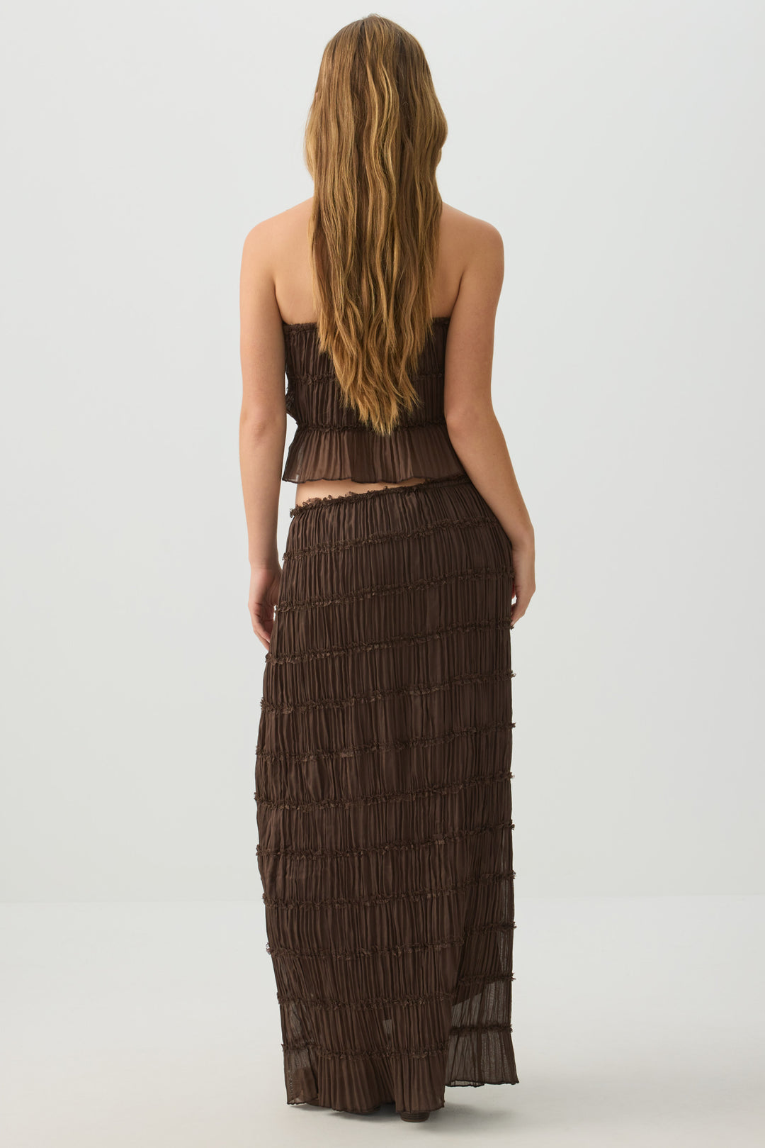 Crinkled Chiffon Tiered Maxi Skirt