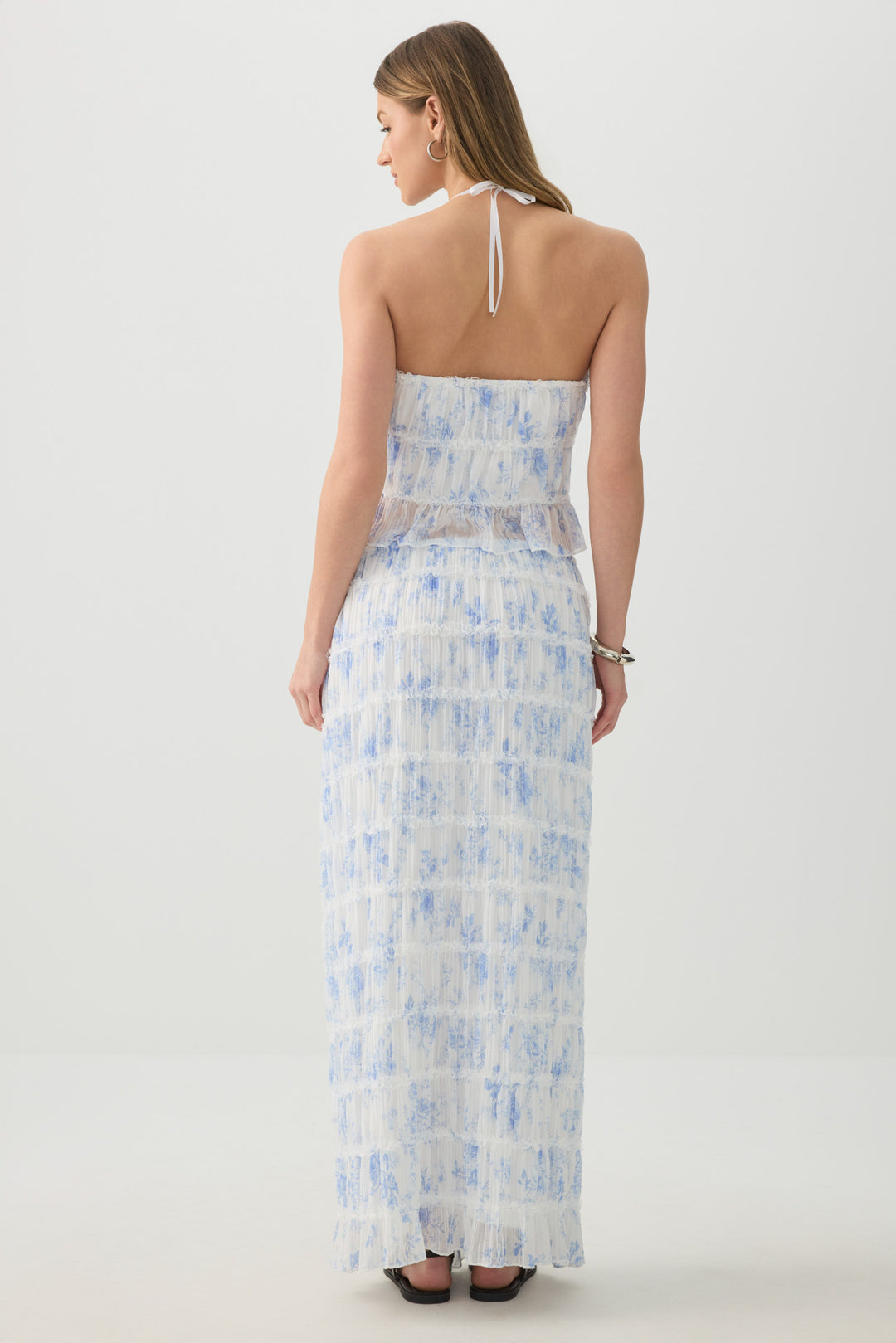 Crinkled Chiffon Tiered Maxi Skirt