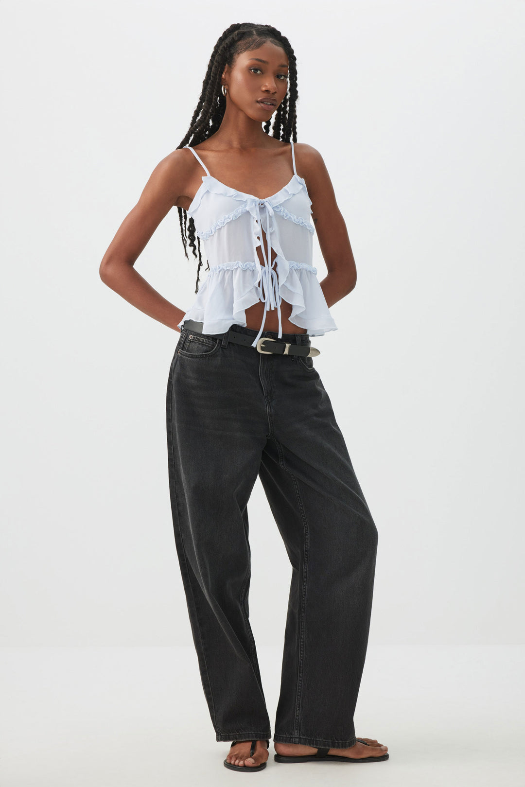 Tie Front Ruffle Tank Top