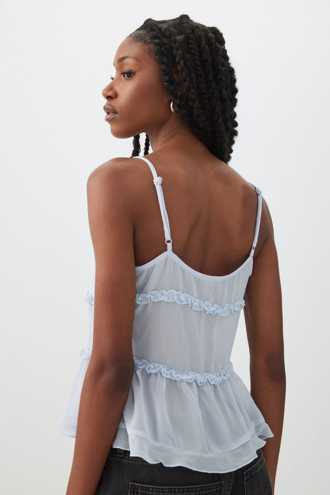 Tie Front Ruffle Tank Top