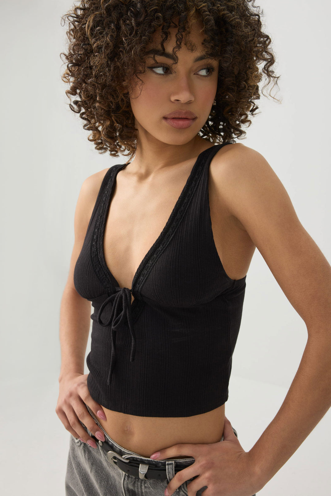 Tie Front Plunge Tank Top