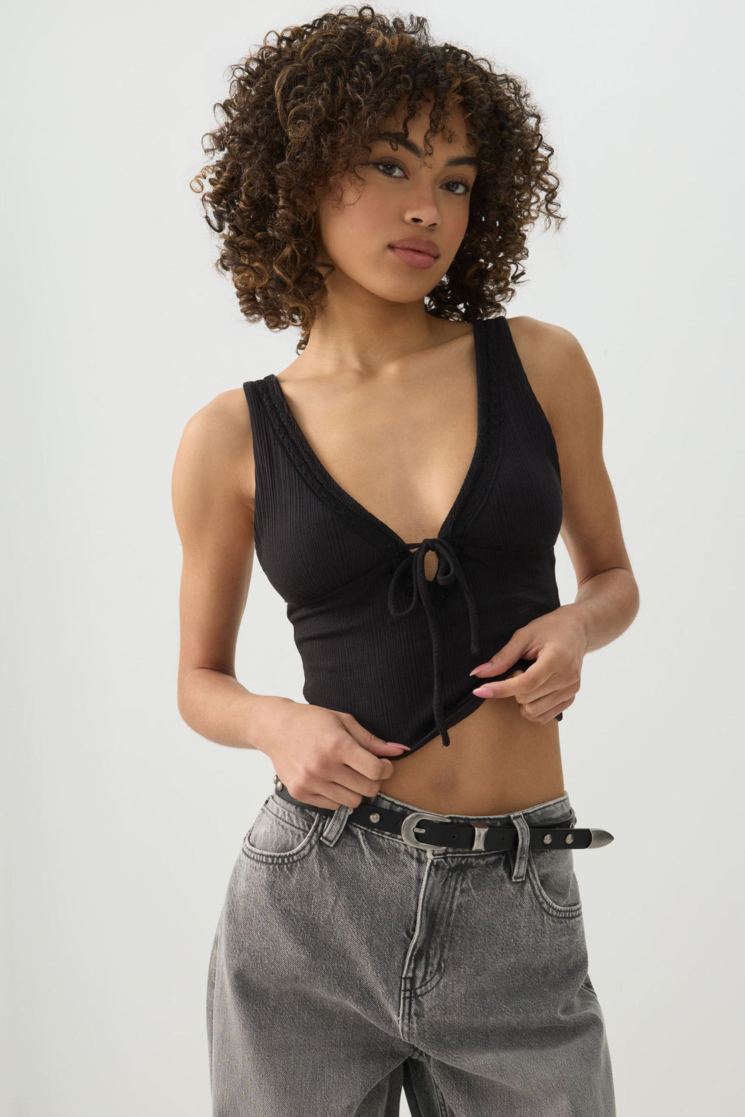 Tie Front Plunge Tank Top