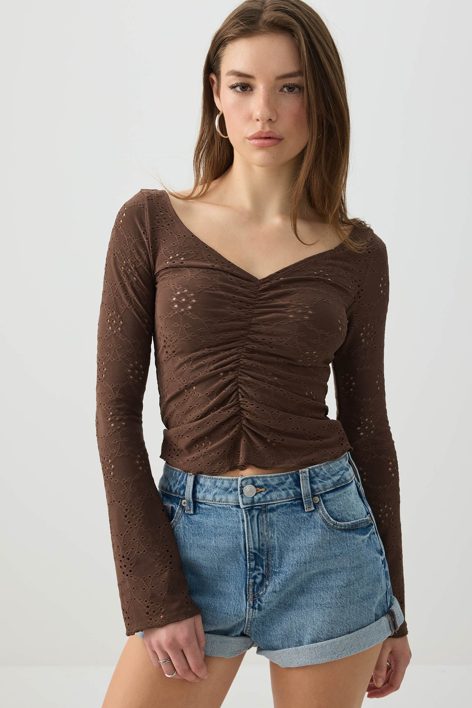 Ruched Front Eyelet Top – Ardene