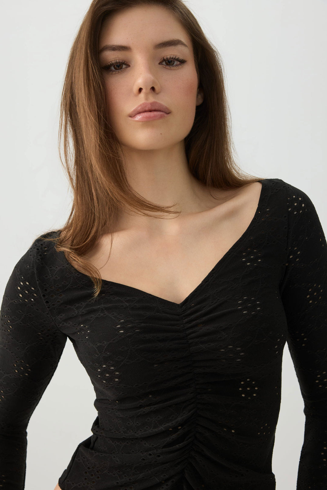 Ruched Front Eyelet Top