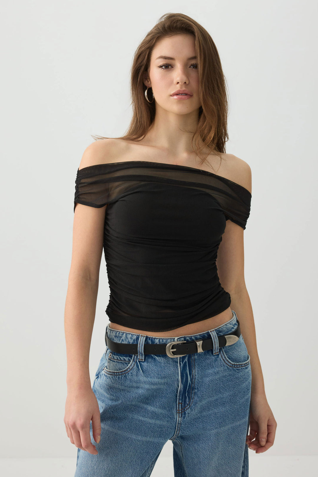 Off Shoulder Mesh Top