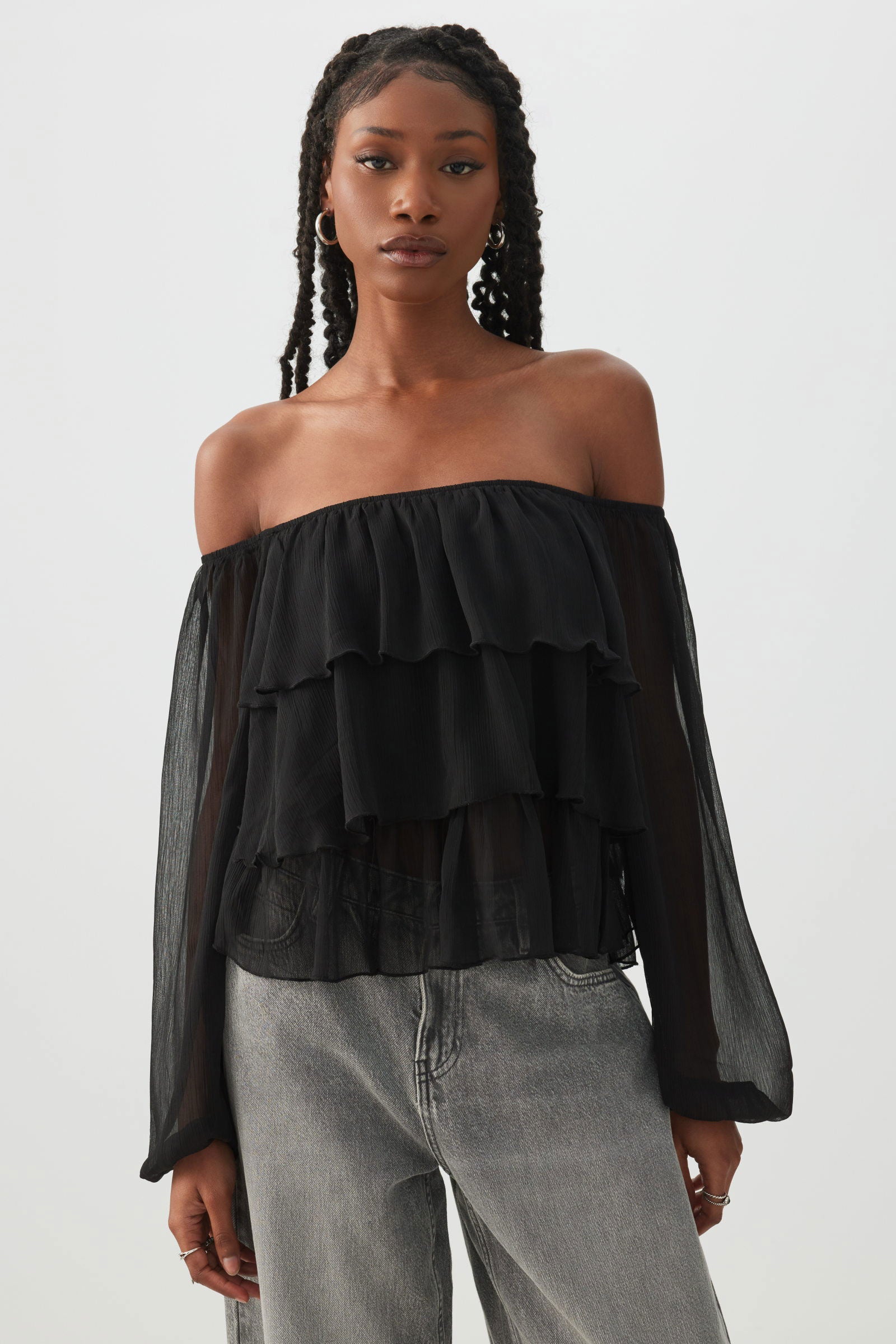 トップス CLANE OFF SHOULDER TUCK BLOUSE Off Shoulder Tiered Blouse – Ardene