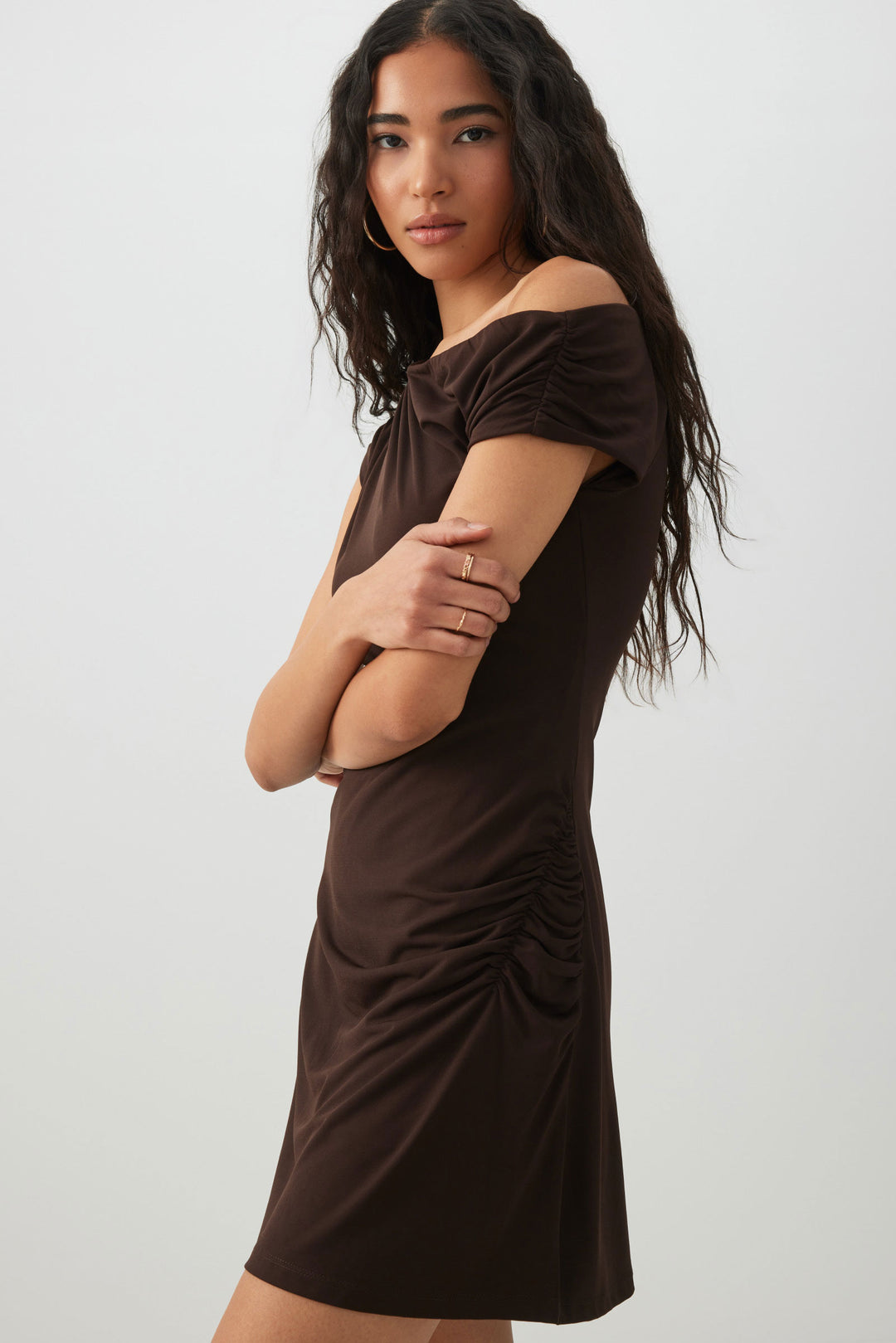 Off Shoulder Mini dress with Side Ruching