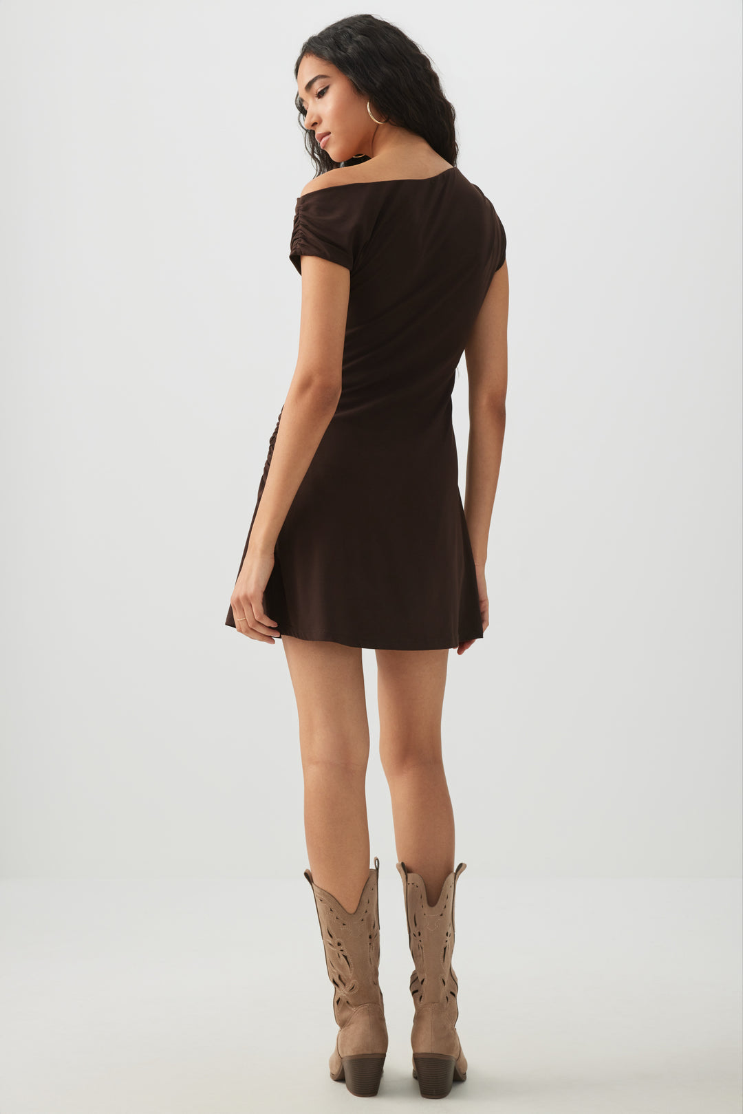 Off Shoulder Mini dress with Side Ruching