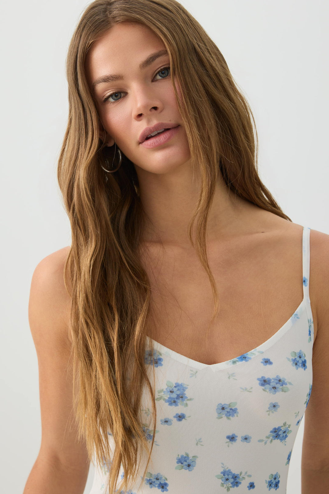 Floral Mesh Ruffle Maxi Dress