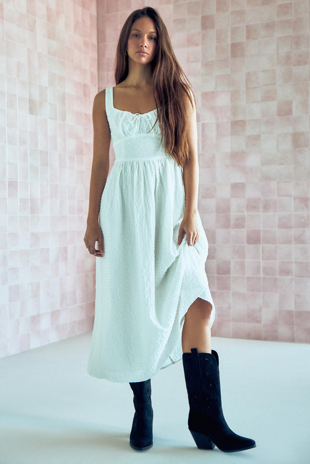 Ardene Women's Milkmaid Midi Dress in White | Size XS | Polyester/Spandex Ardene Women's Milkmaid Midi Dress in White | Size XS | Polyester/Spandex