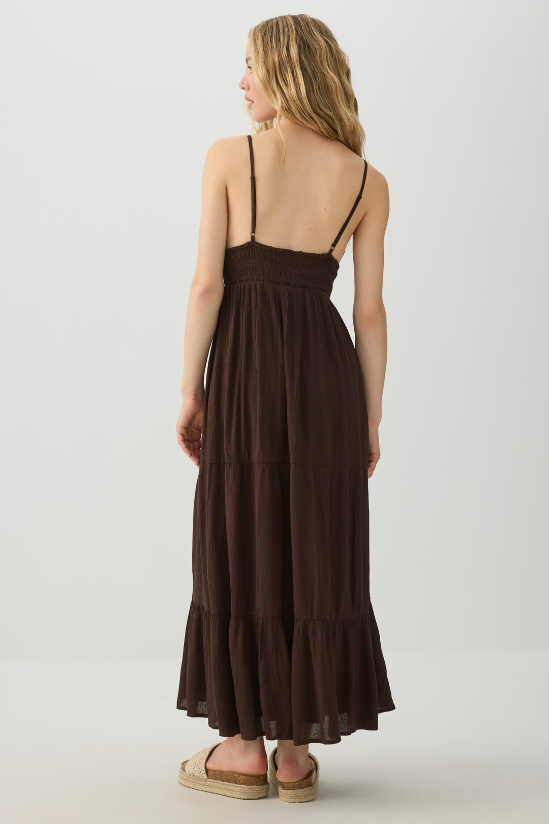 Crinkle V-Neck Maxi Dress with Pockets