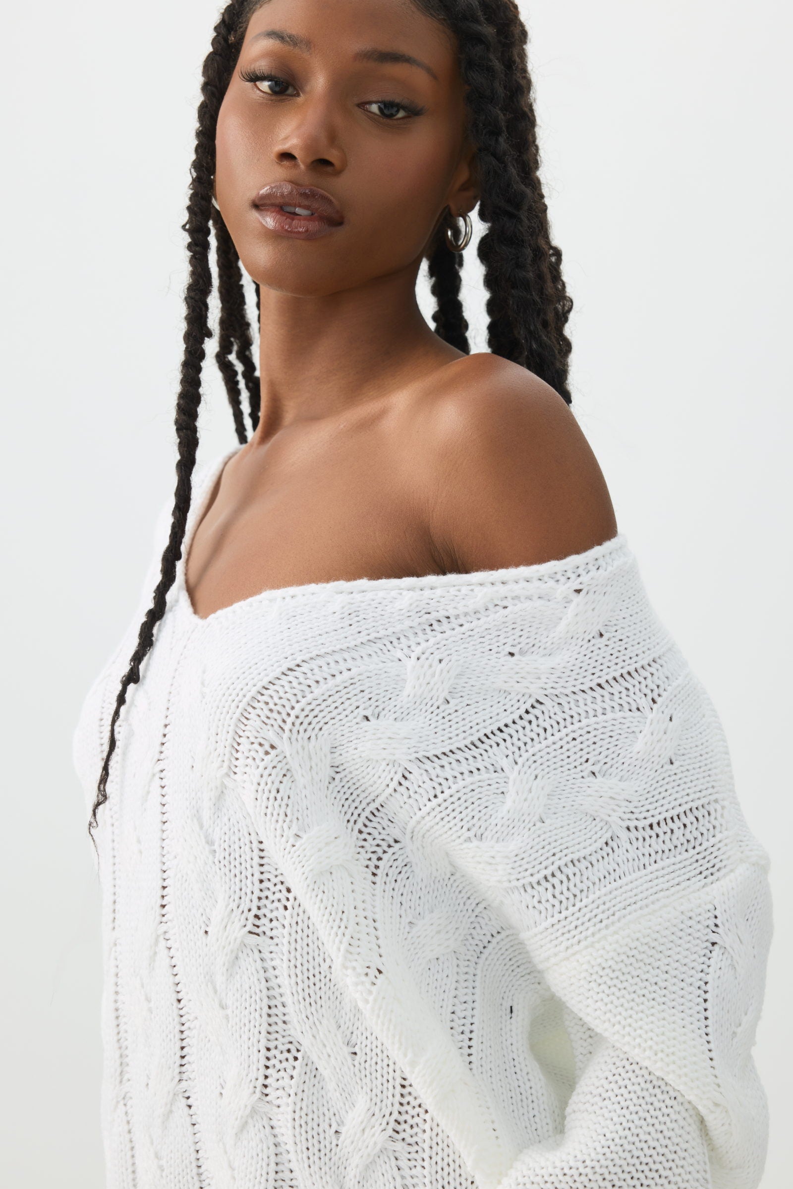 トップス undecorated WOOL TERRY SWEATER Oversized Cable Knit V-Neck Sweater – Ardene